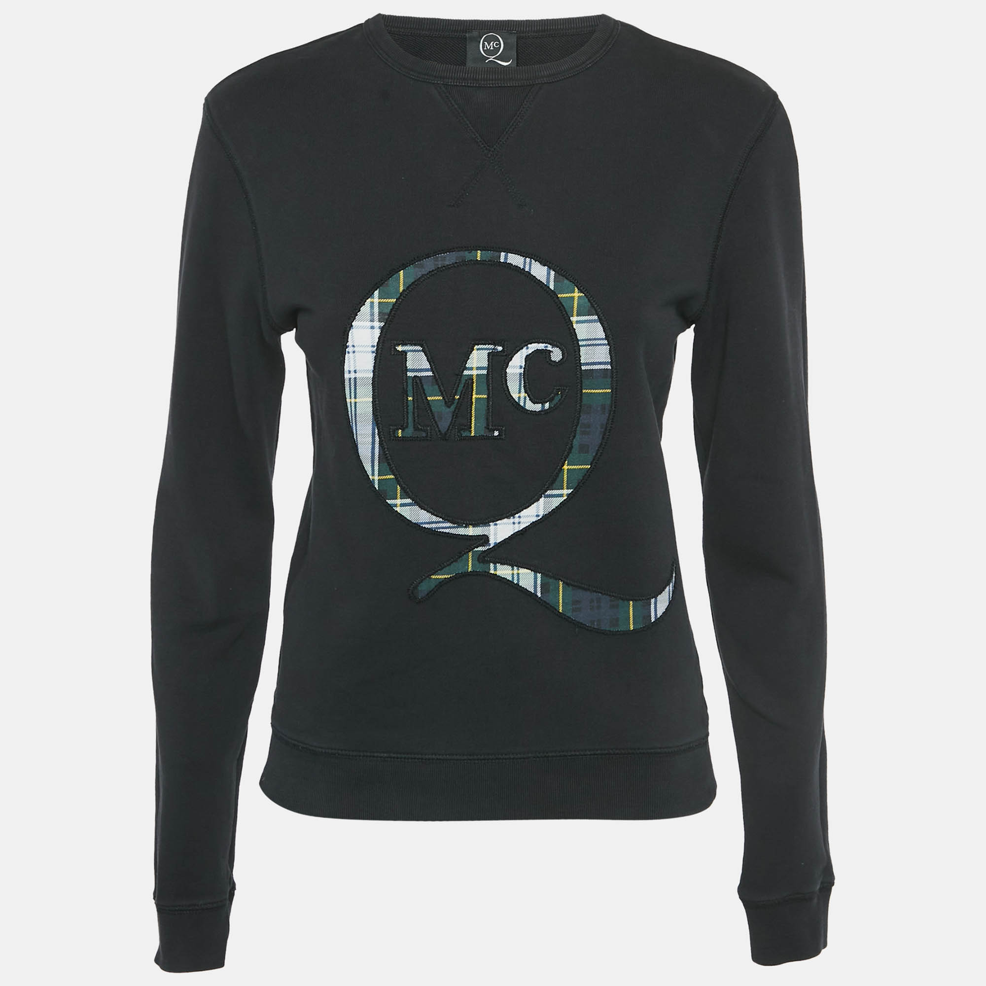 Pre-owned Mcq By Alexander Mcqueen Black Cotton Knit Logo Patchwork Detail Sweatshirt Xs
