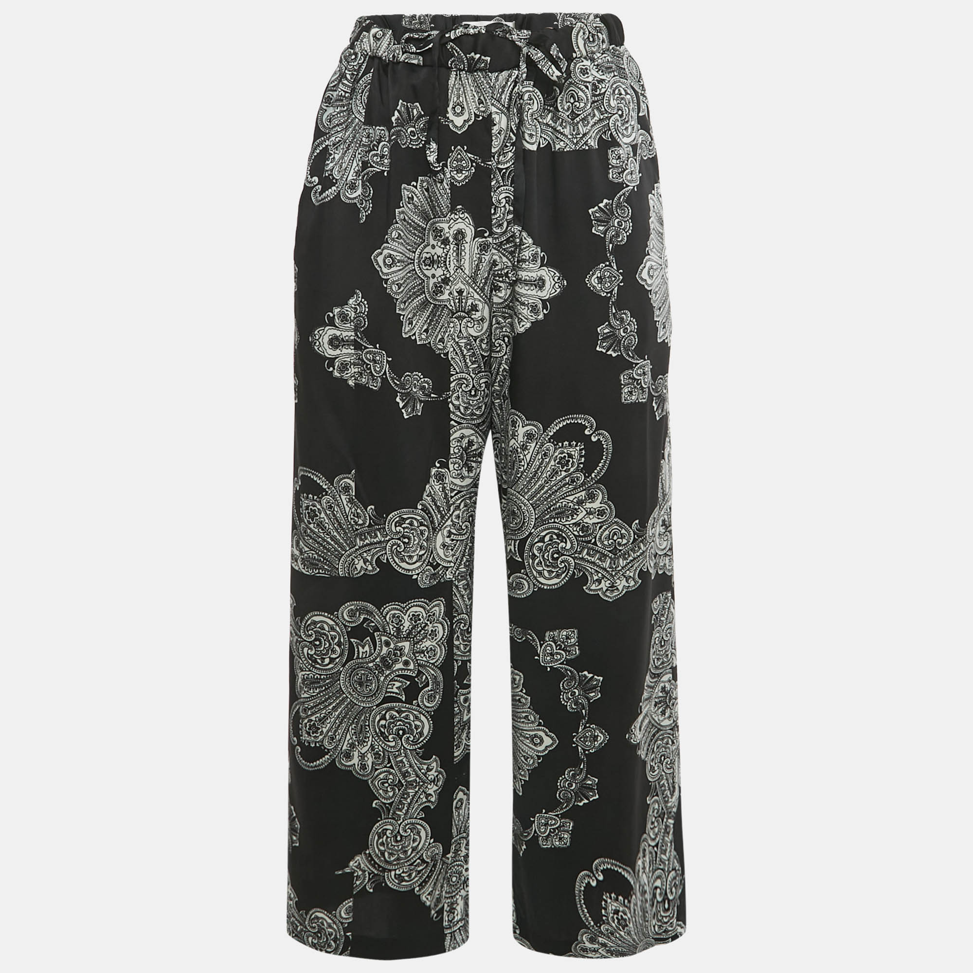 Pre-owned Mcq By Alexander Mcqueen Black Printed Crepe Palazzo Pants S