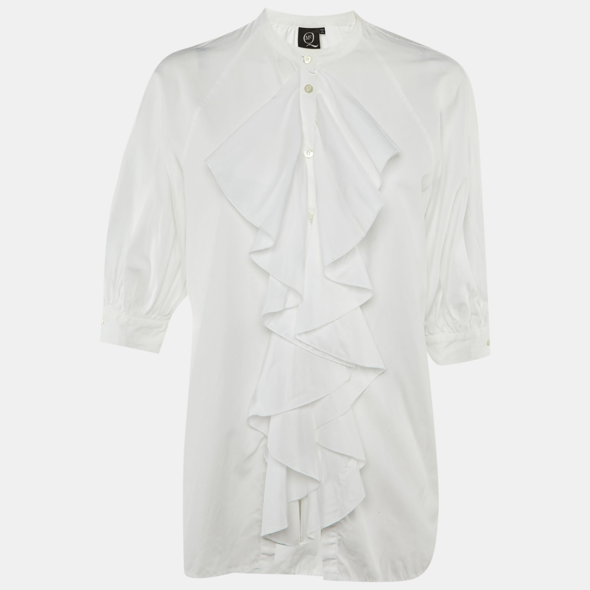 Pre-owned Mcq By Alexander Mcqueen White Cotton Ruffle Detail Blouse L