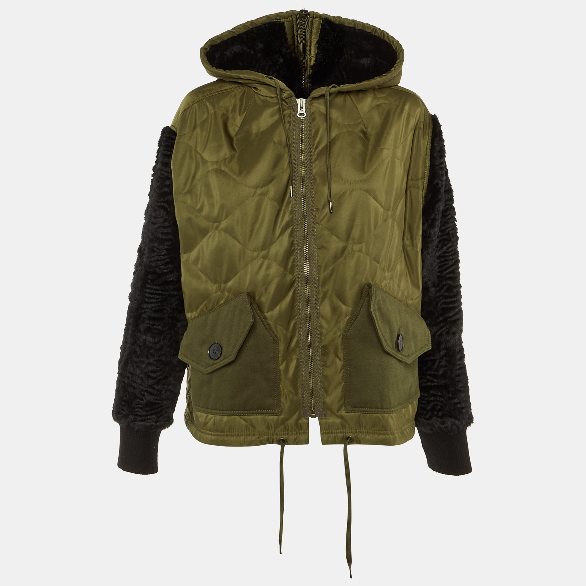 

McQ by Alexander McQueen Green /Black Synthetic Faux Fur Hooded Jacket M