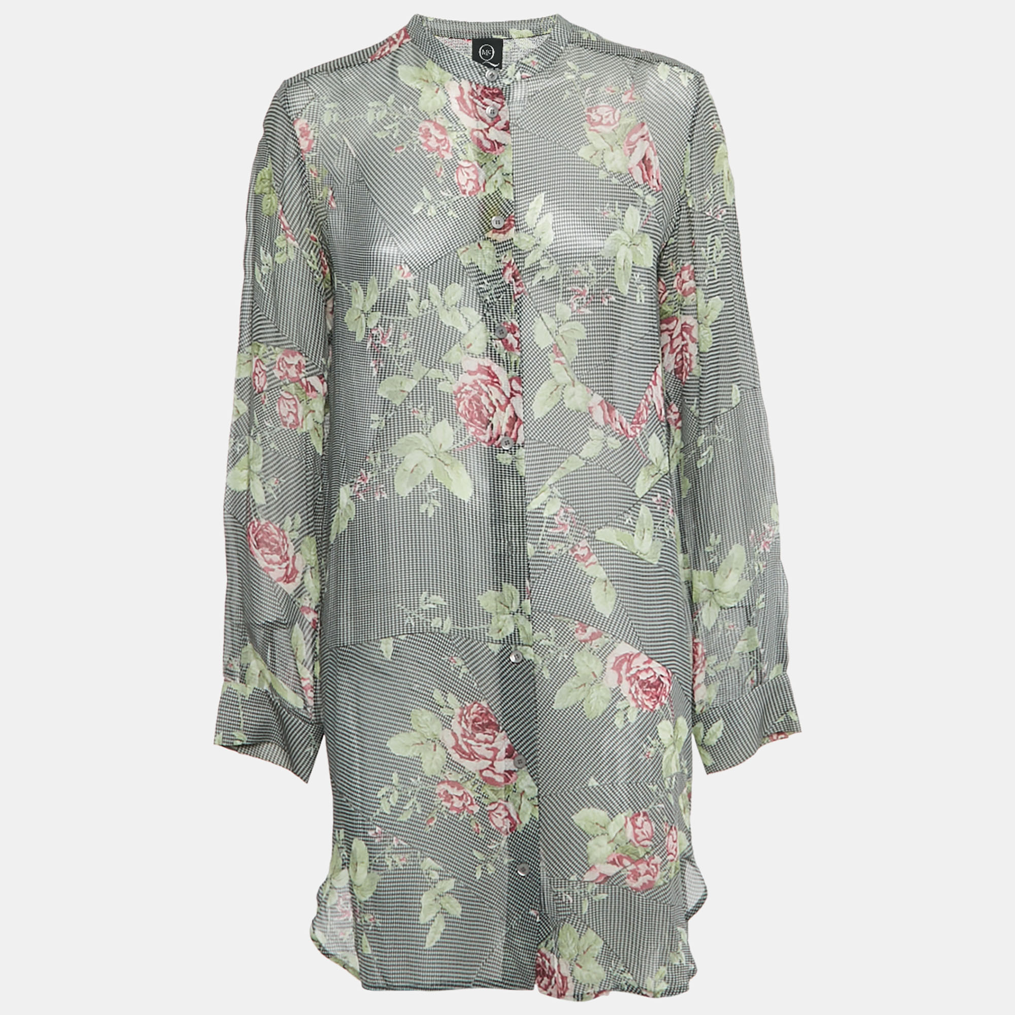 

McQ by Alexander McQueen Black /White Printed Silk Sheer Shirt Dress M