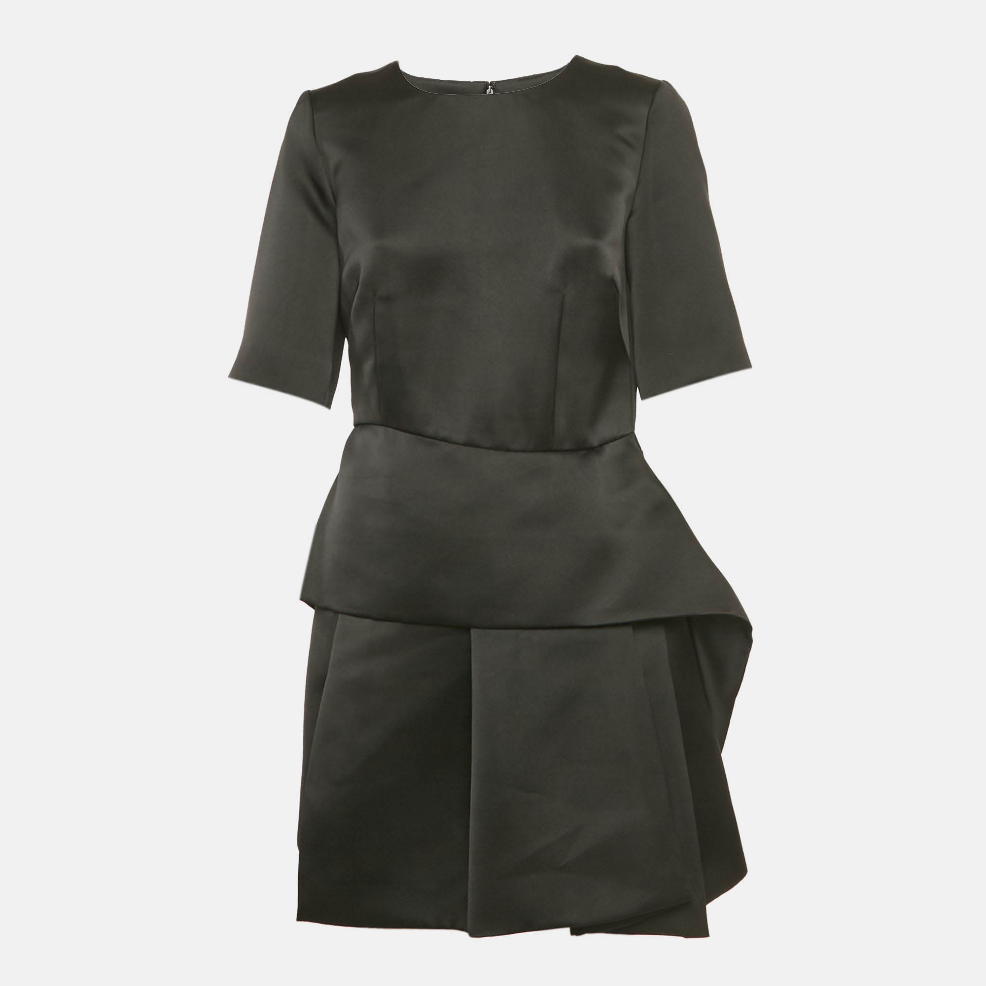Pre-owned Mcq By Alexander Mcqueen Black Taffeta Sculpted Peplum Mini Dress M