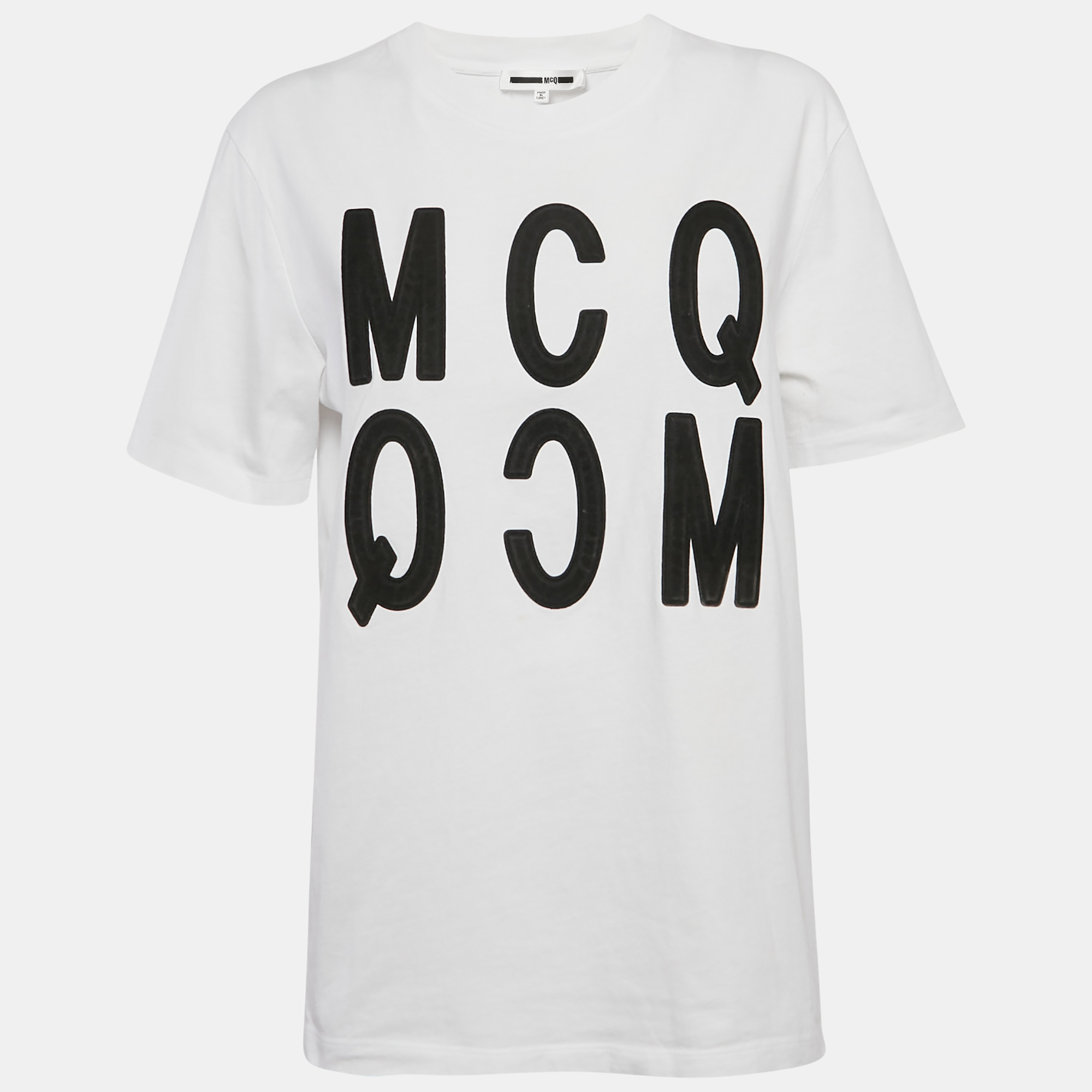 

McQ by Alexander McQueen White Logo Embossed Jersey Crewneck T-Shirt L