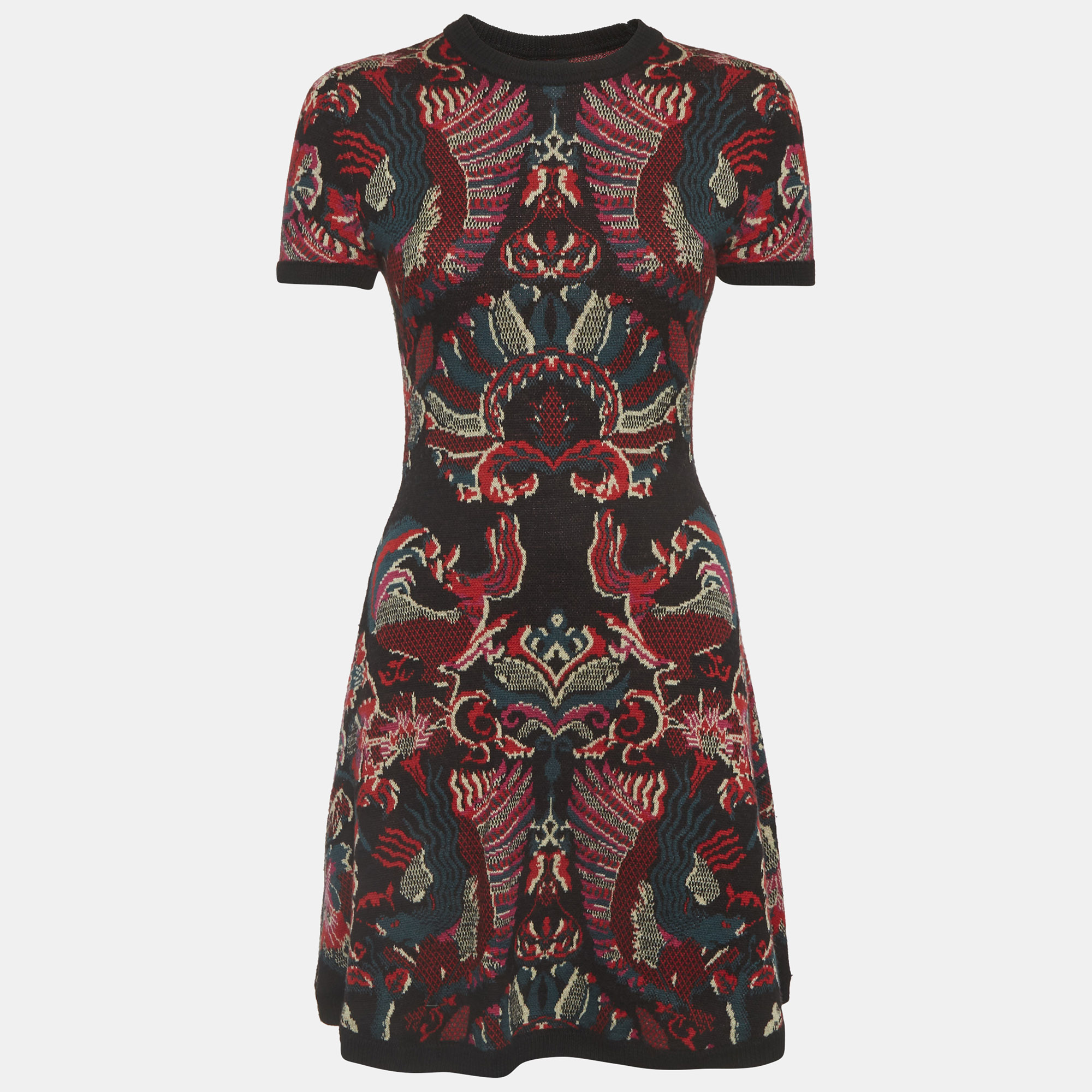 

McQ by Alexander McQueen Black Floral Intarsia Mini Dress M