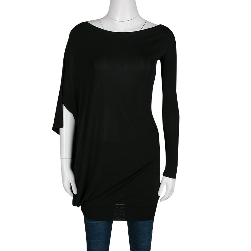 

McQ By Alexander McQueen Black Draped Knit Asymmetric Top