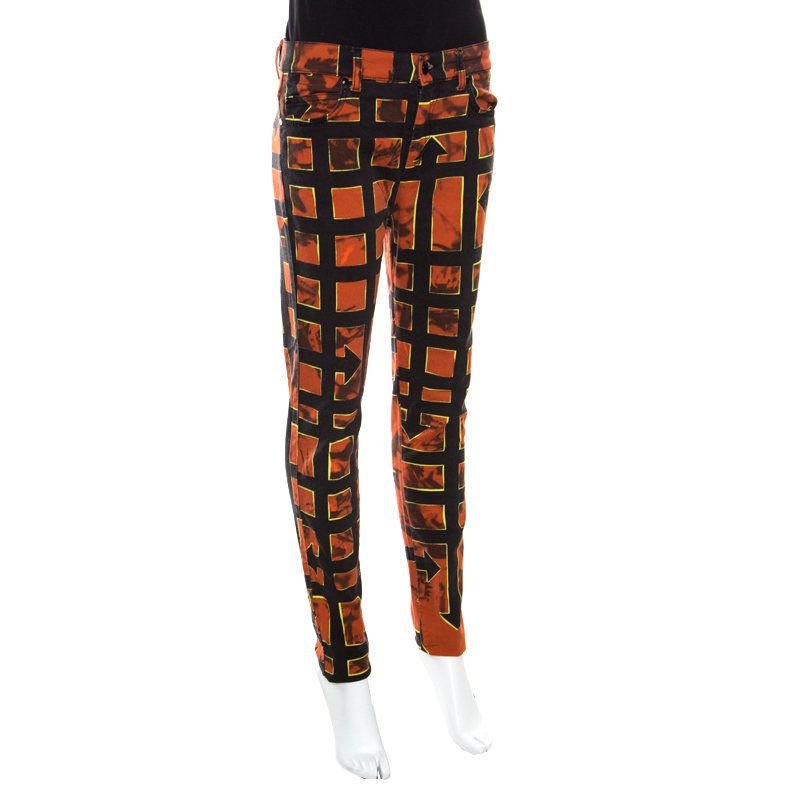 

McQ by Alexander McQueen Red and Black Caged Arrow Print High Waist Skinny Jeans, Multicolor