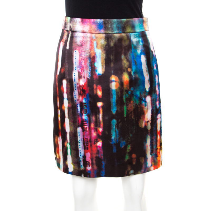 Pre Owned McQ By Alexander McQueen Multicolor Blurry Lights Print Skirt S