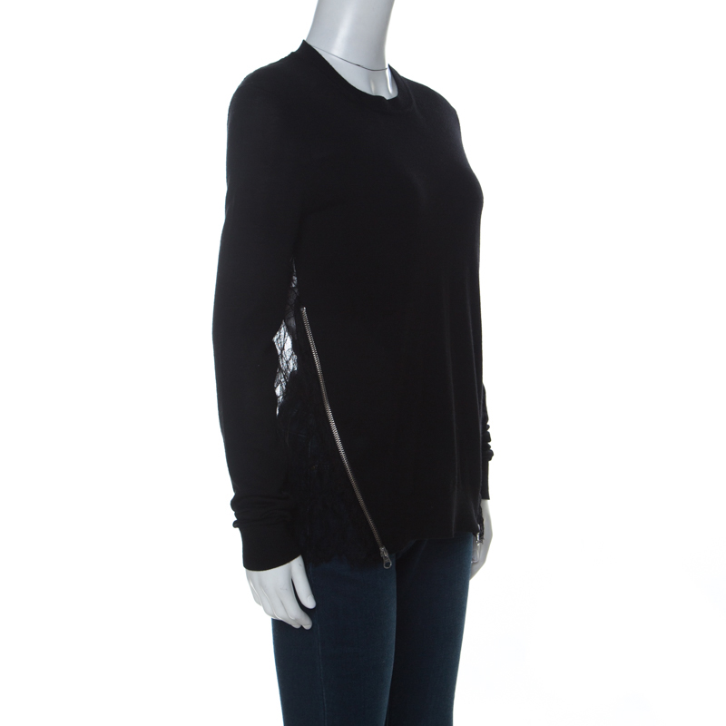 

McQ by Alexander McQueen Black Wool & Lace Side Zip Detail Top