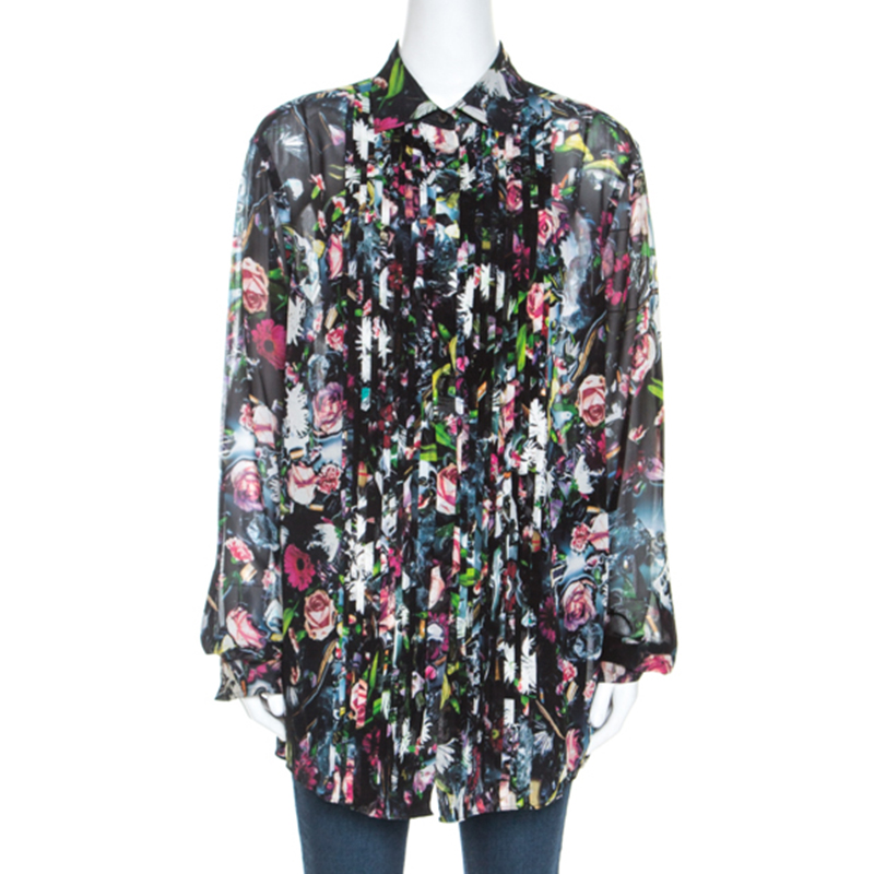 Pre Owned McQ by Alexander McQueen Multicolor Floral Print Silk Sheer Shirt L