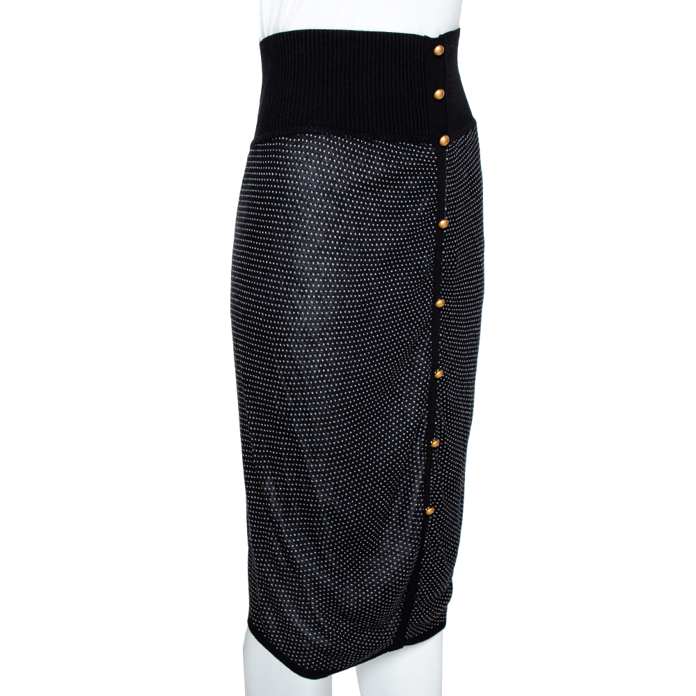 

McQ by Alexander McQueen Monochrome Patterned Stretch Knit Button Detail Skirt, Black