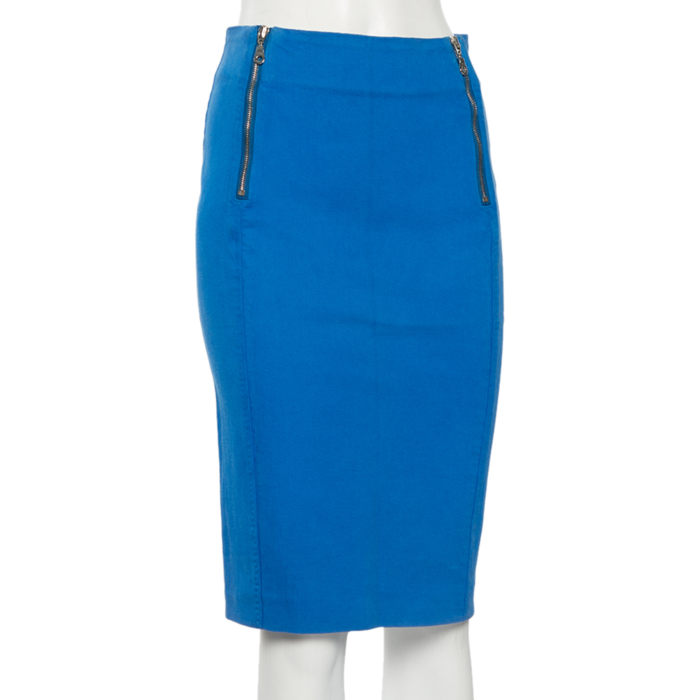

McQ by Alexander McQueen Blue Denim Zip Detail Knee Length Skirt