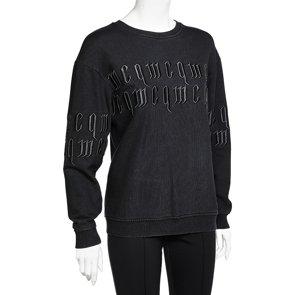 

McQ by Alexander McQueen Black Logo Embroidered Cotton Knit Sweatshirt