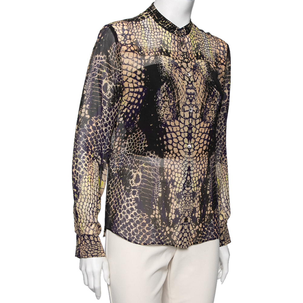 

McQ by Alexander McQueen Multicolor Croc Printed Silk Long Sleeve Blouse