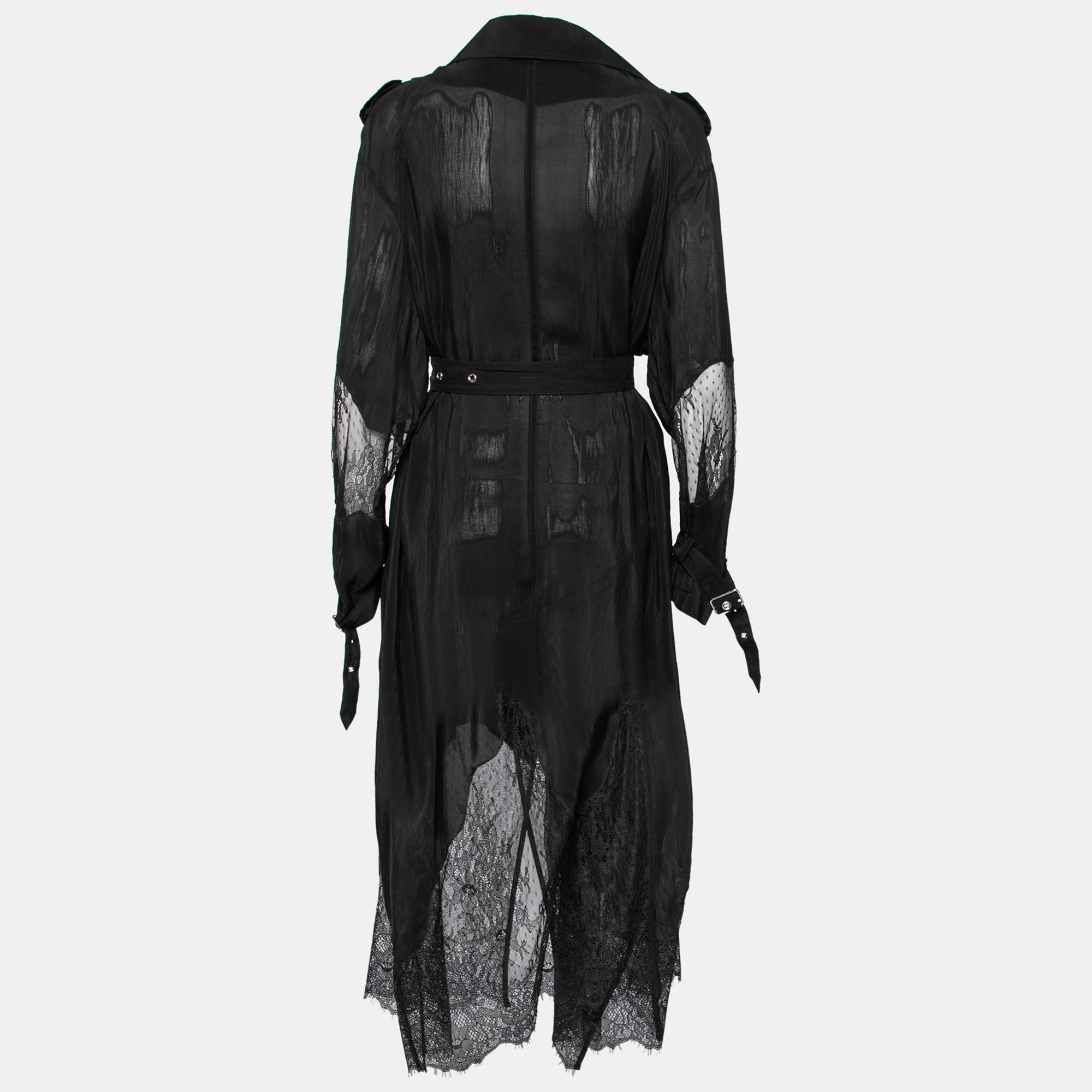 

McQ by Alexander McQueen Black Crepe Lace Hem Coat