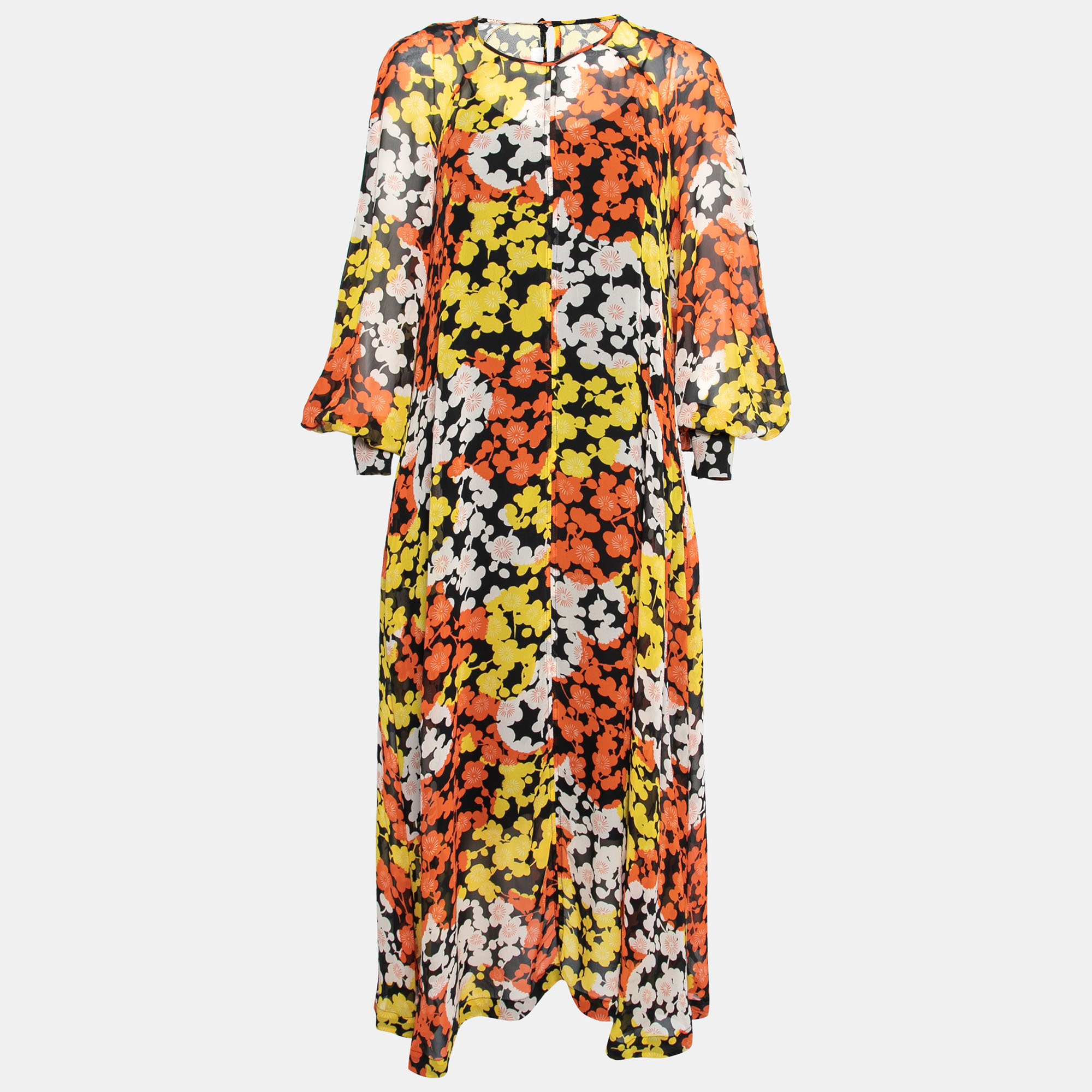 

McQ by Alexander McQueen Black Floral Print Silk Midi Dress