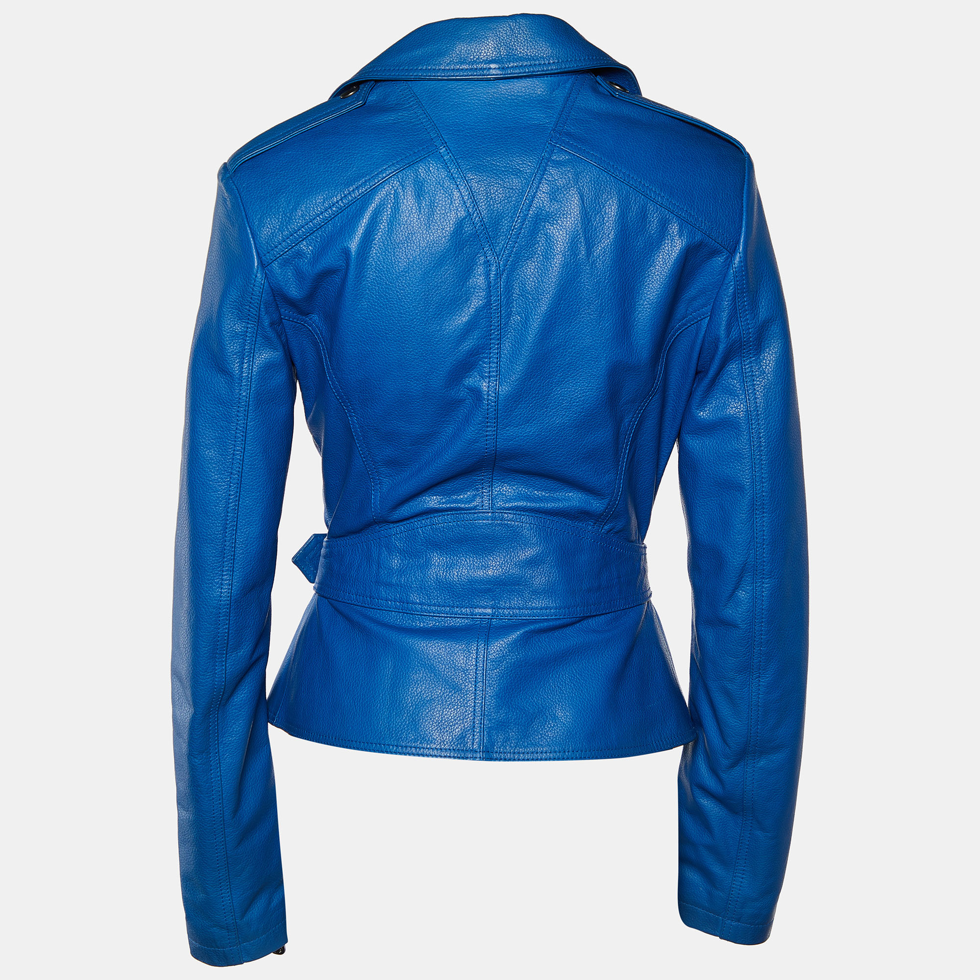 

McQ by Alexander McQueen Blue Leather Belted Moto Jacket