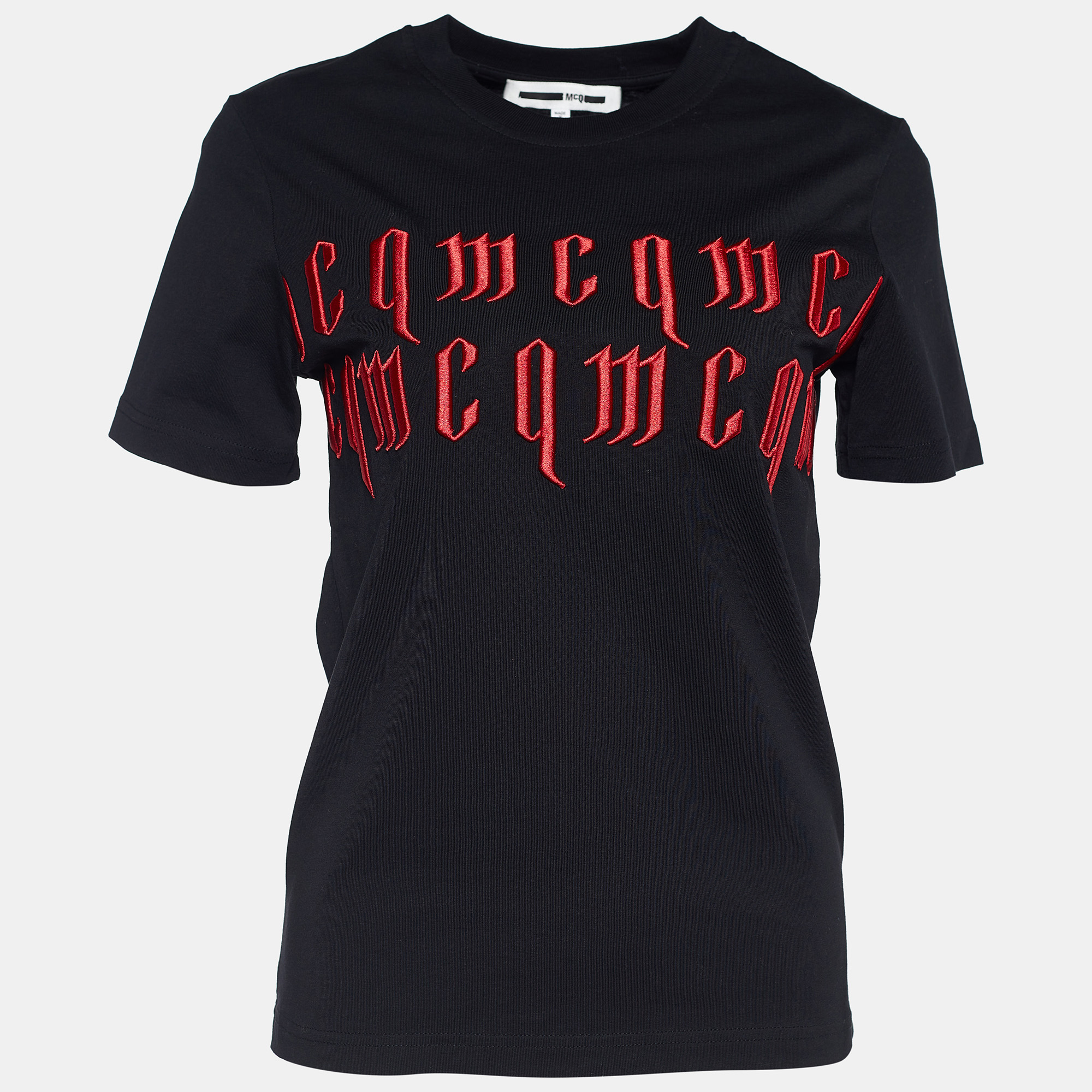 Pre-owned Mcq By Alexander Mcqueen Black Jersey Gothic Logo Embroidered T-shirt S