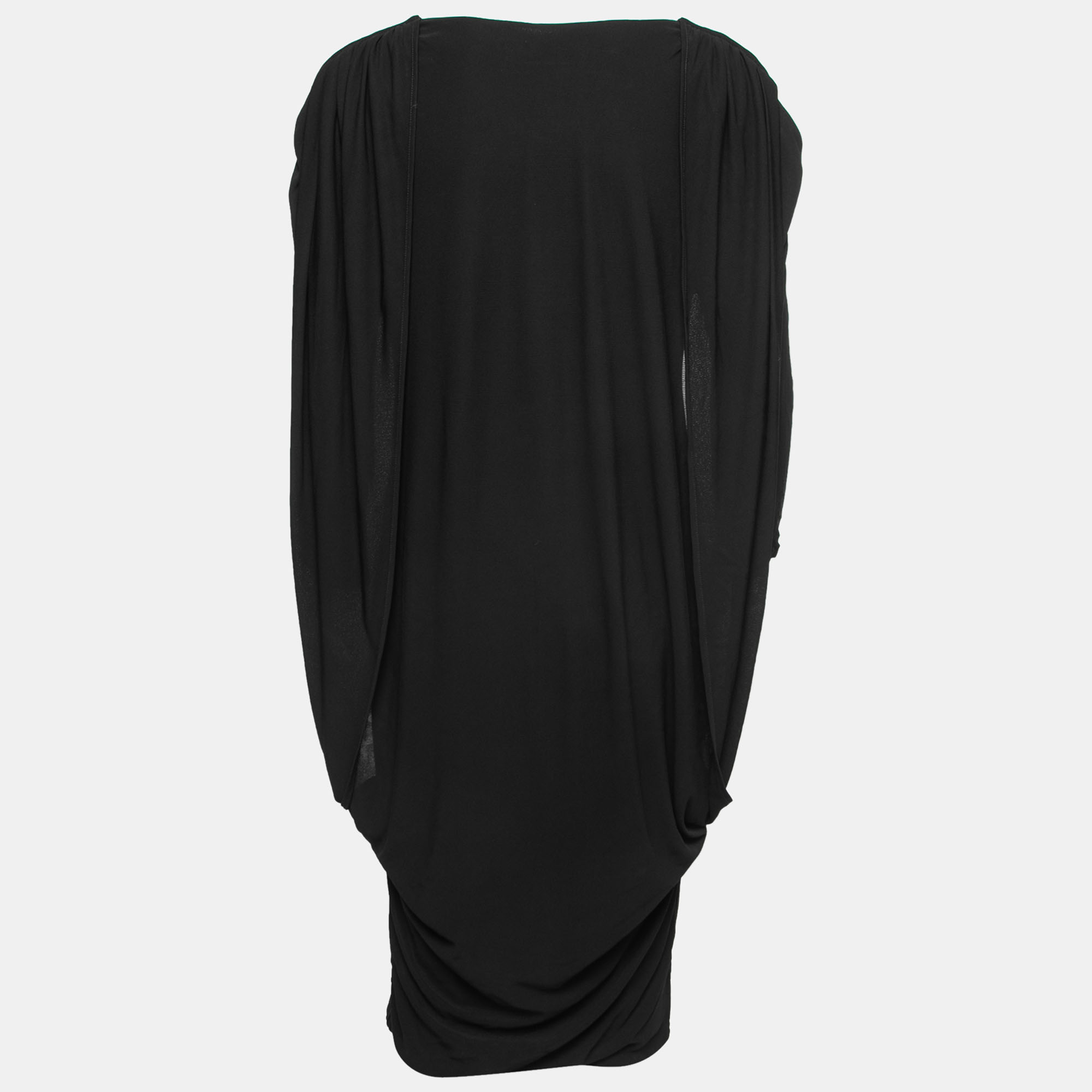 

McQ by Alexander McQueen Black Jersey Draped Cape-Effect Midi Dress