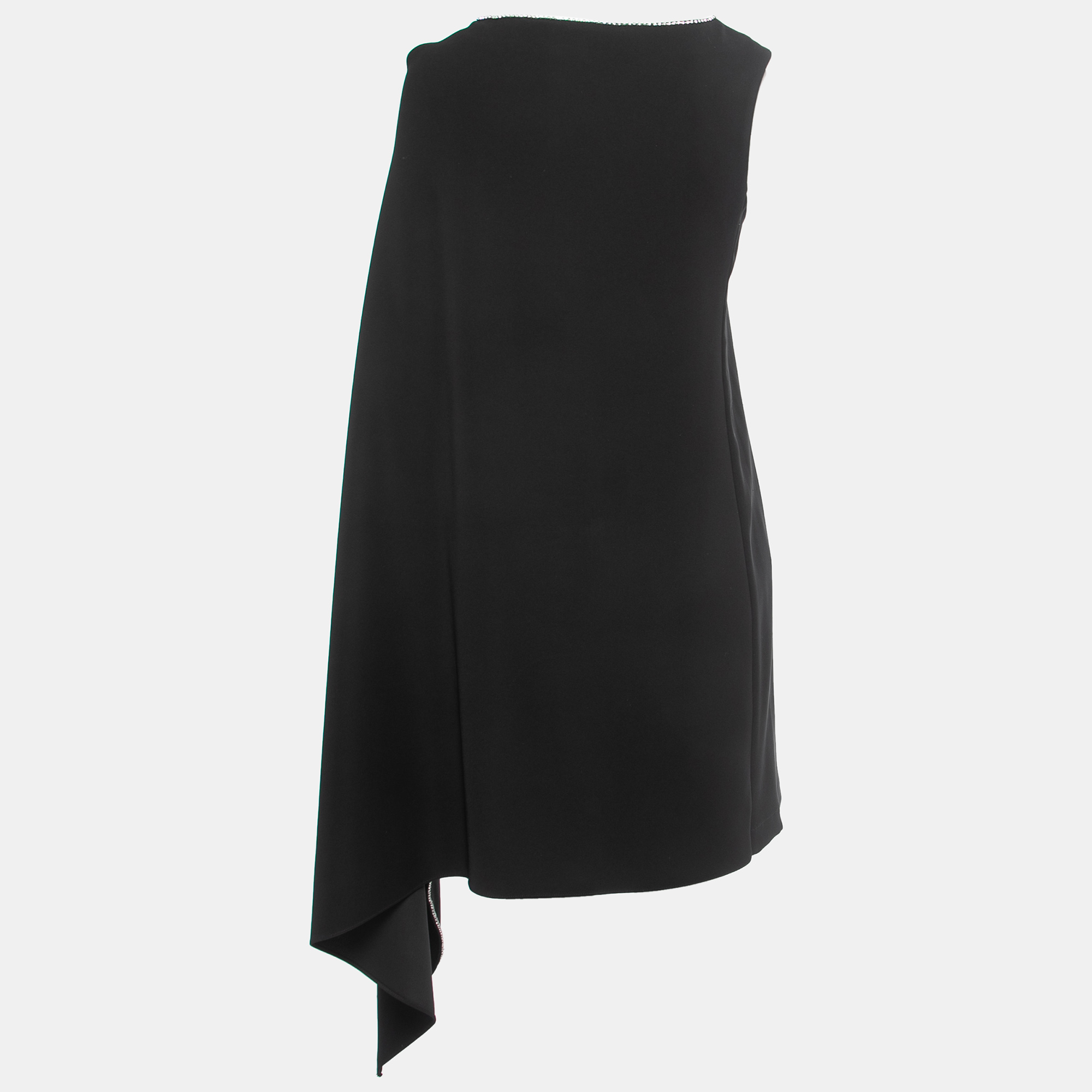 

McQ by Alexander McQueen Black Crepe Rhinestone Embellished Cape Effect Midi Dress