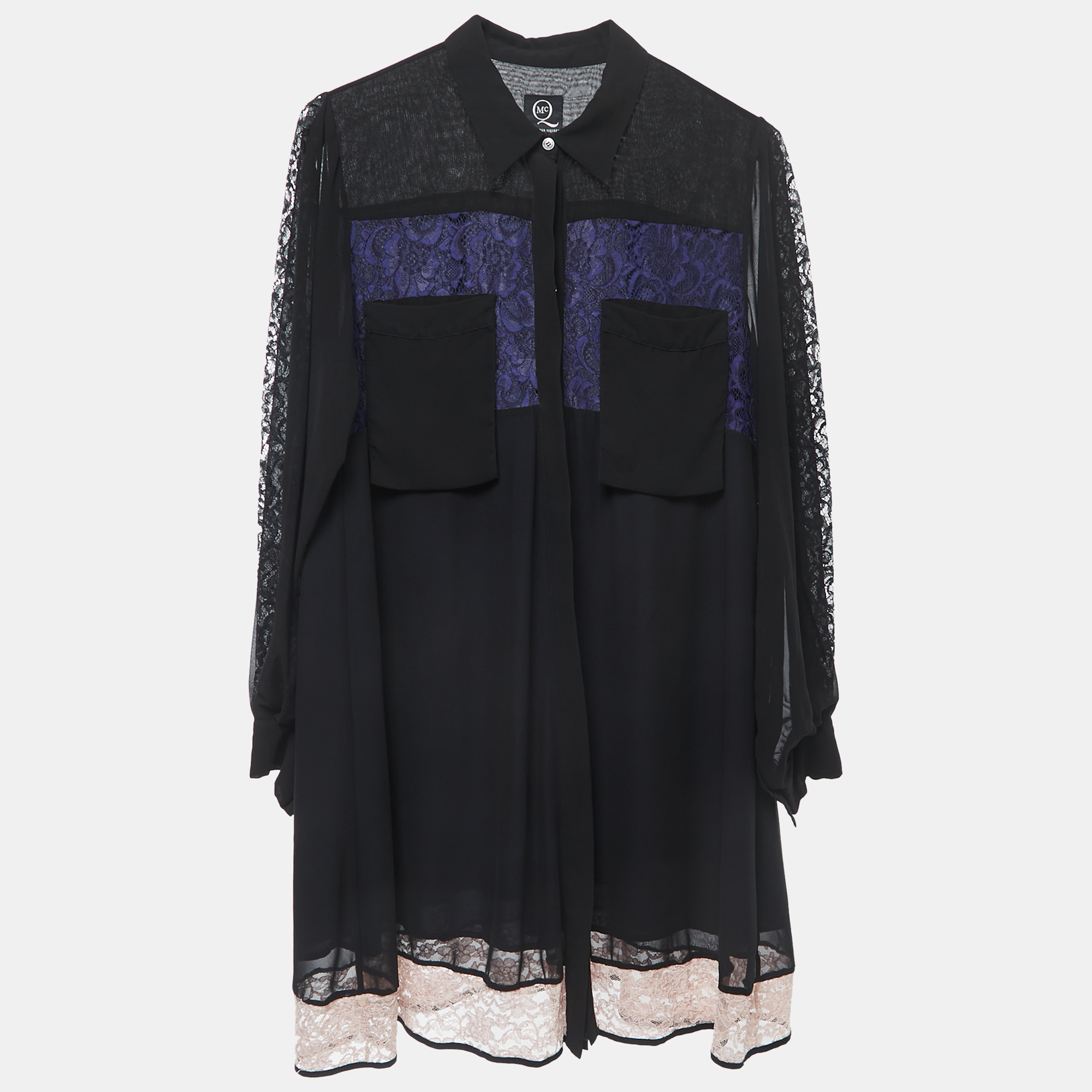 Pre-owned Mcq By Alexander Mcqueen Black Crepe Button Front Flared Short Shirt Dress M