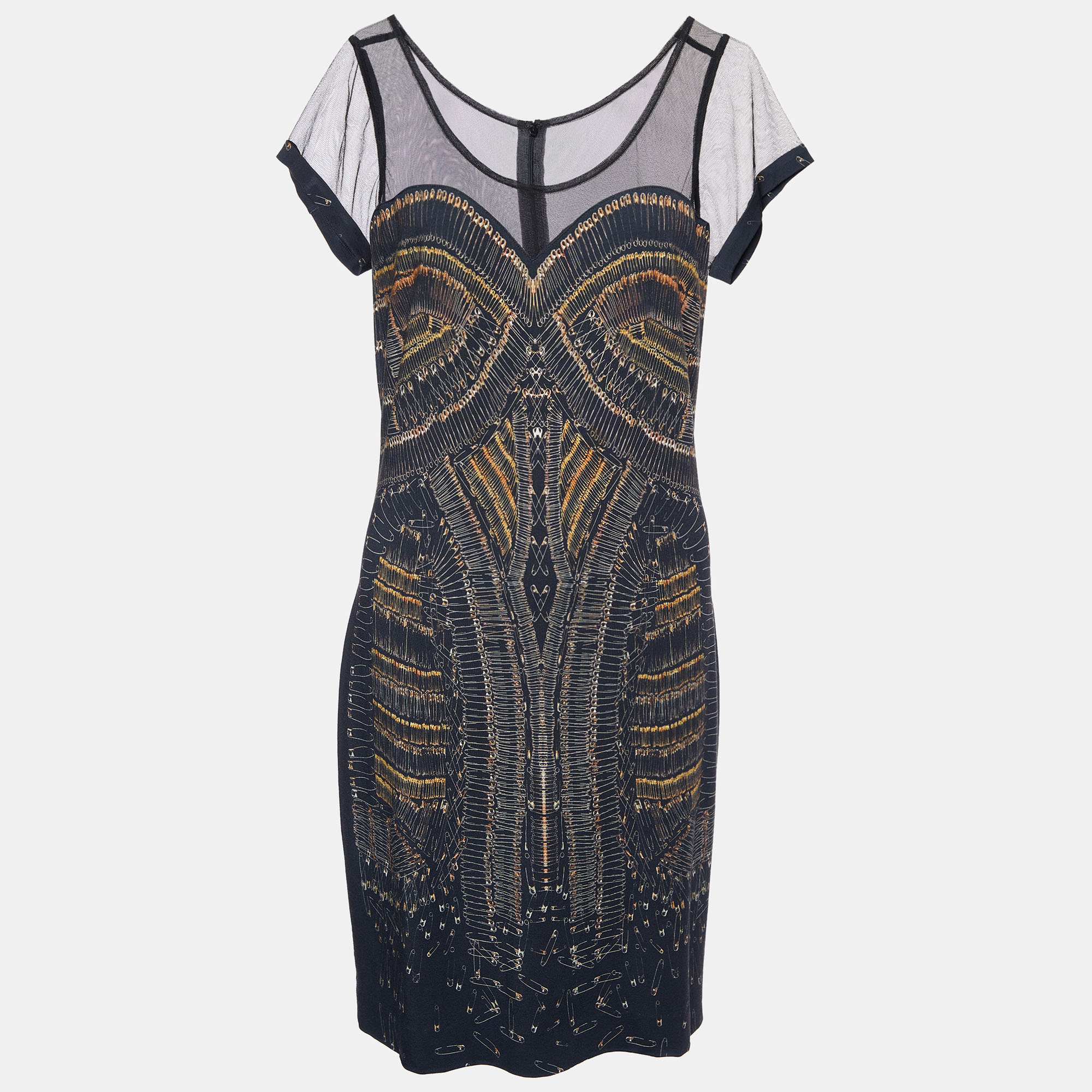 

McQ by Alexander McQueen Black Printed Knit & Tulle Midi Dress