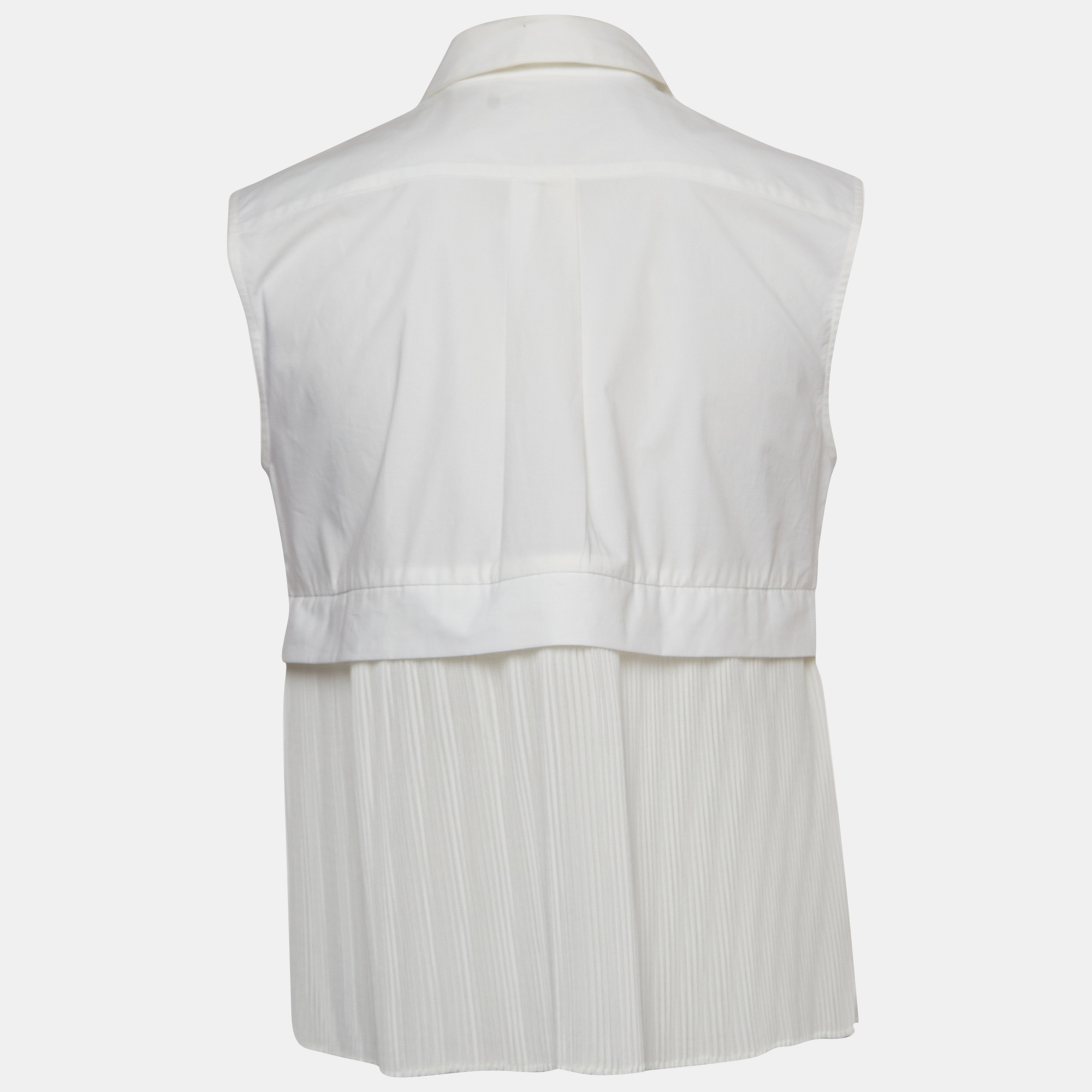 

McQ by Alexander McQueen White Cotton Pleated Sleeveless Blouse