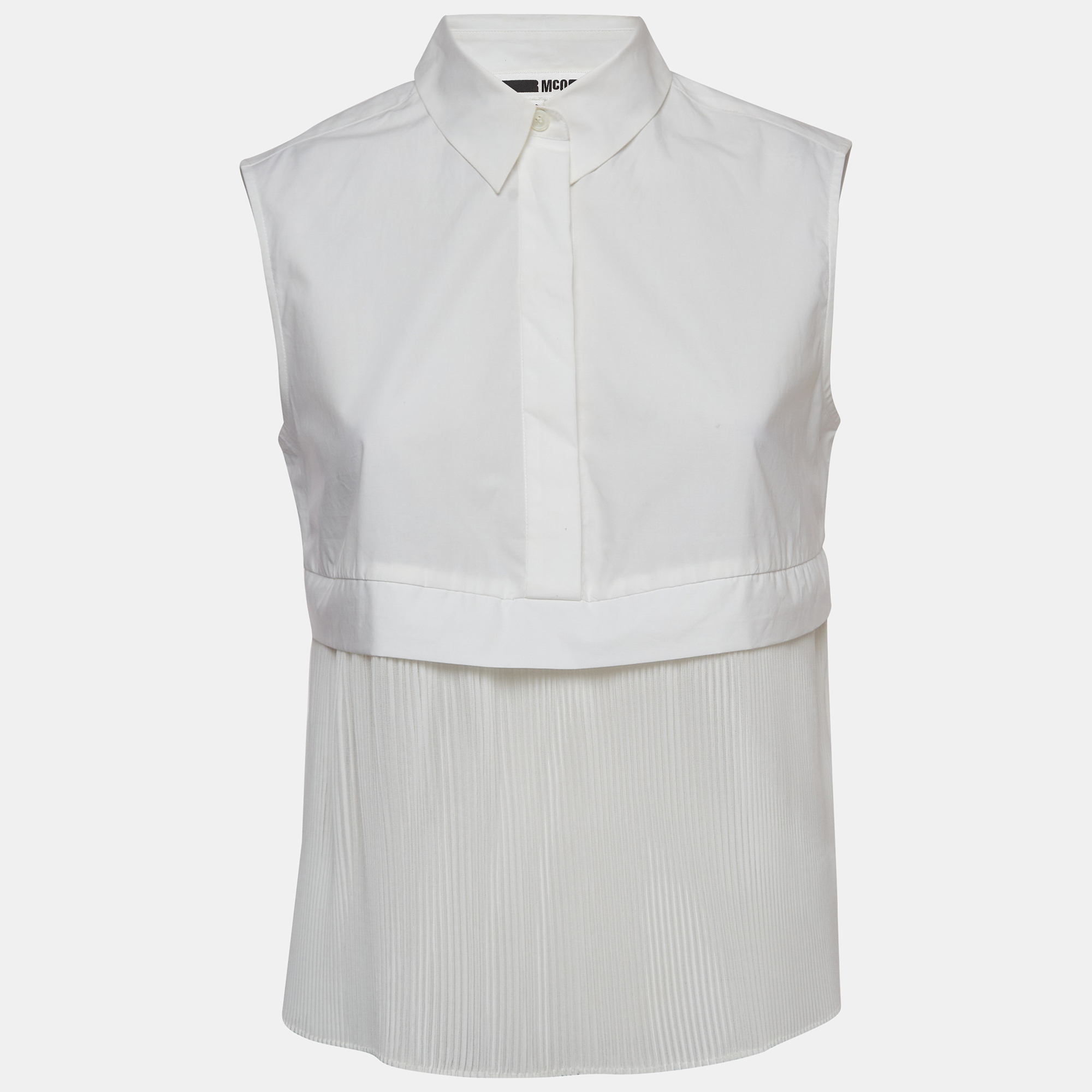 

McQ by Alexander McQueen White Cotton Pleated Sleeveless Blouse