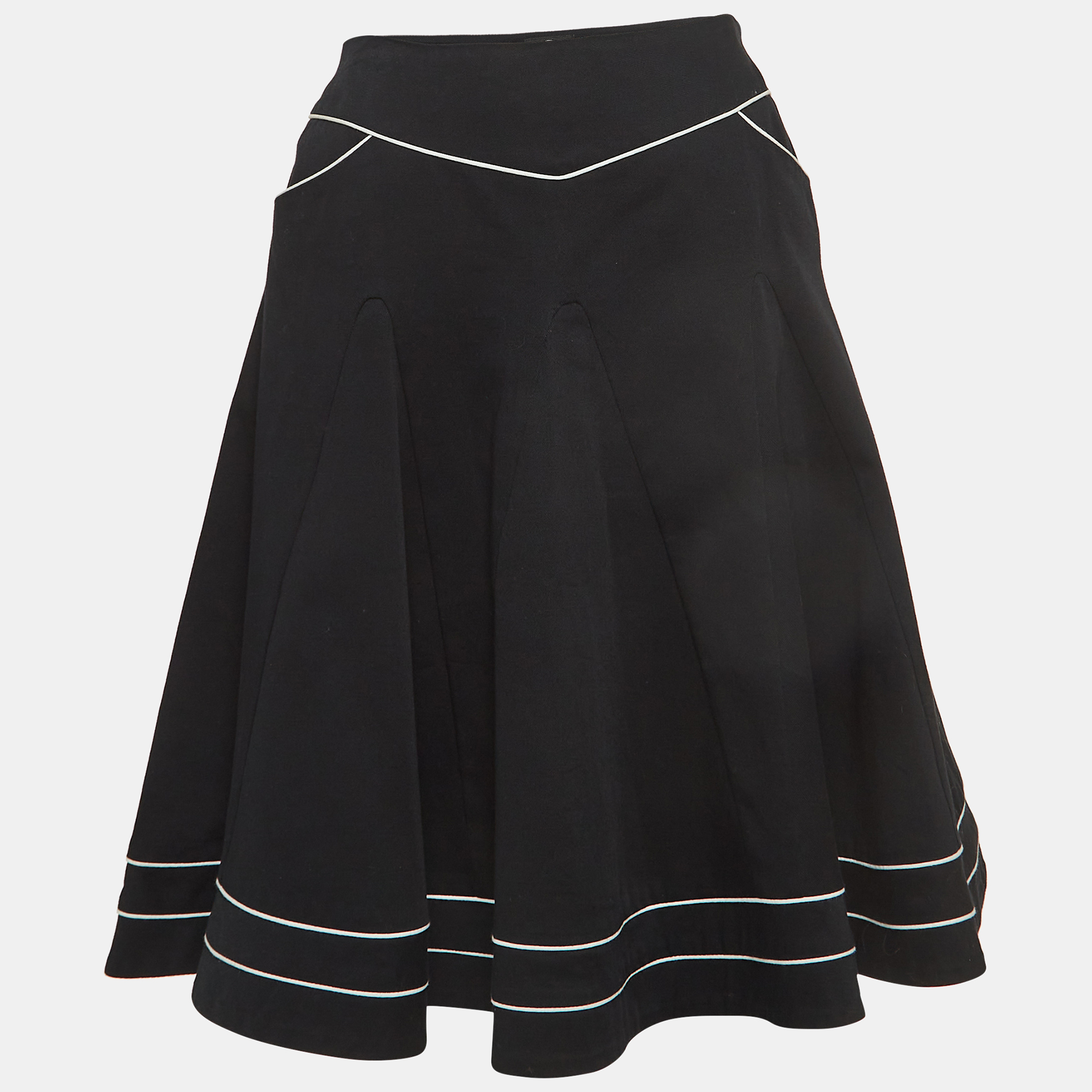 Pre-owned Mcq By Alexander Mcqueen Black Contrast Piping Cotton Flared Mini Skirt S