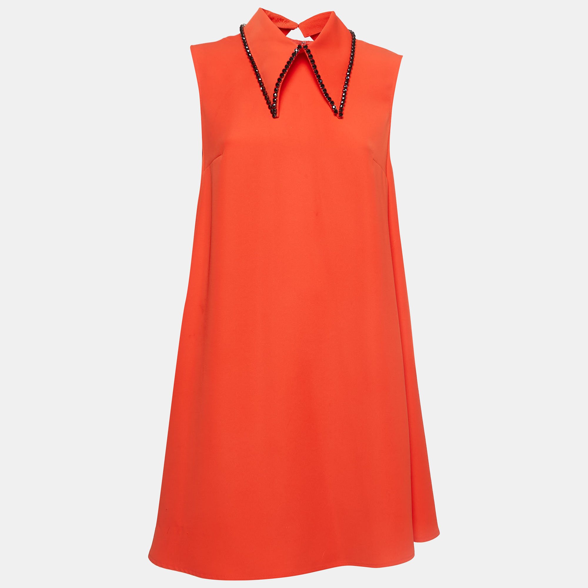 

McQ by Alexander McQueen Orange Embellished Collar Cady Flared Dress M