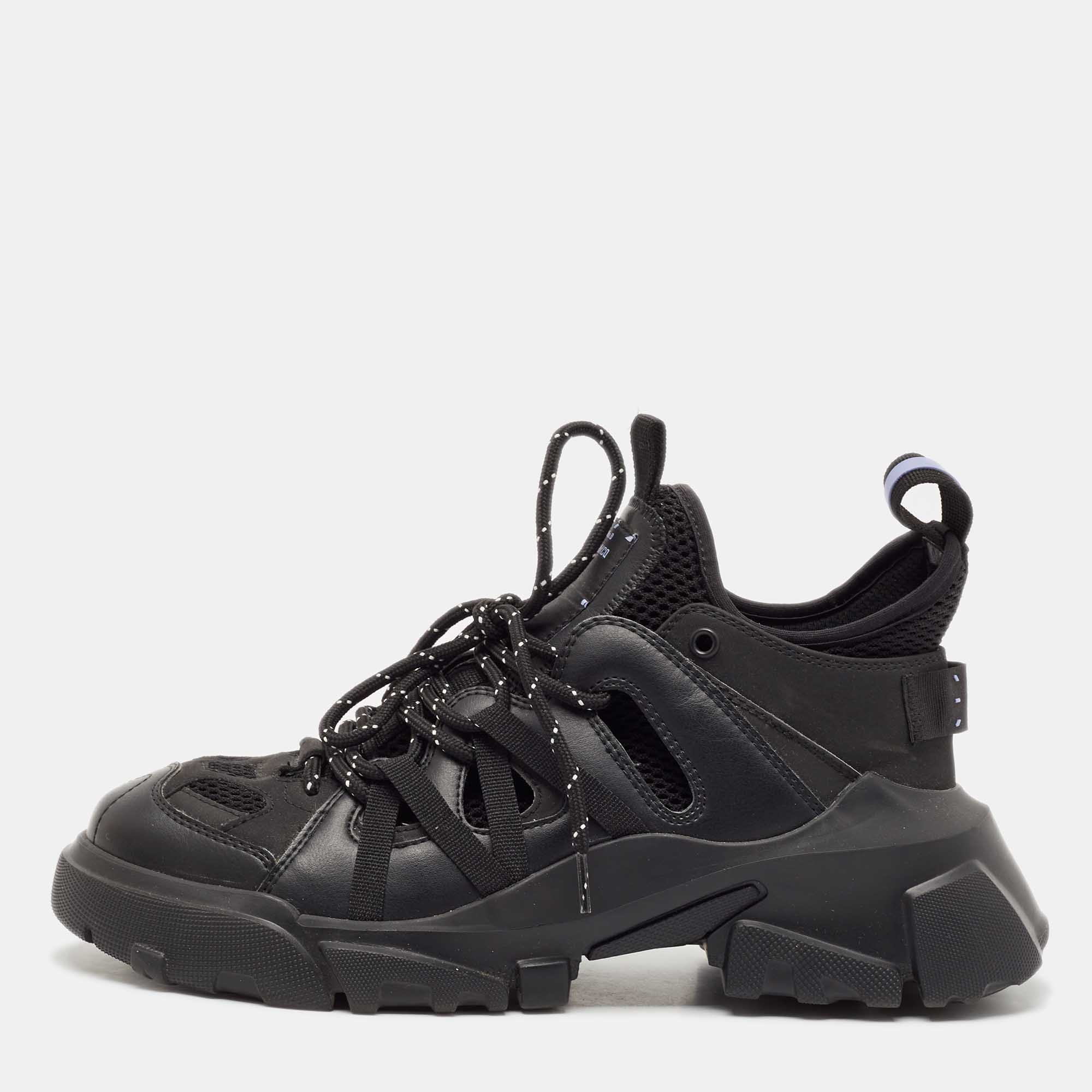 

McQ by Alexander McQueen Black Leather and Mesh Lace Up Sneakers Size