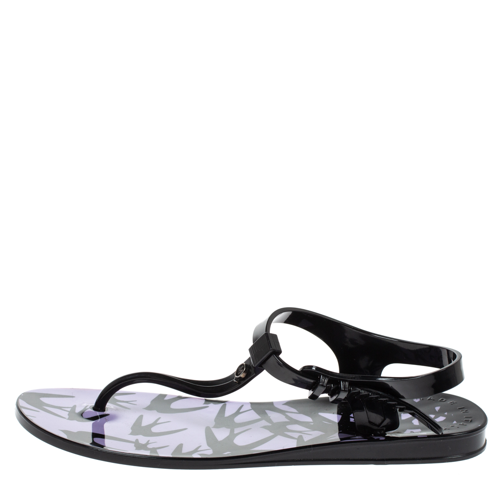 

McQ by Alexander Mcqueen Black Swallow Print Jelly Sandals Size 37