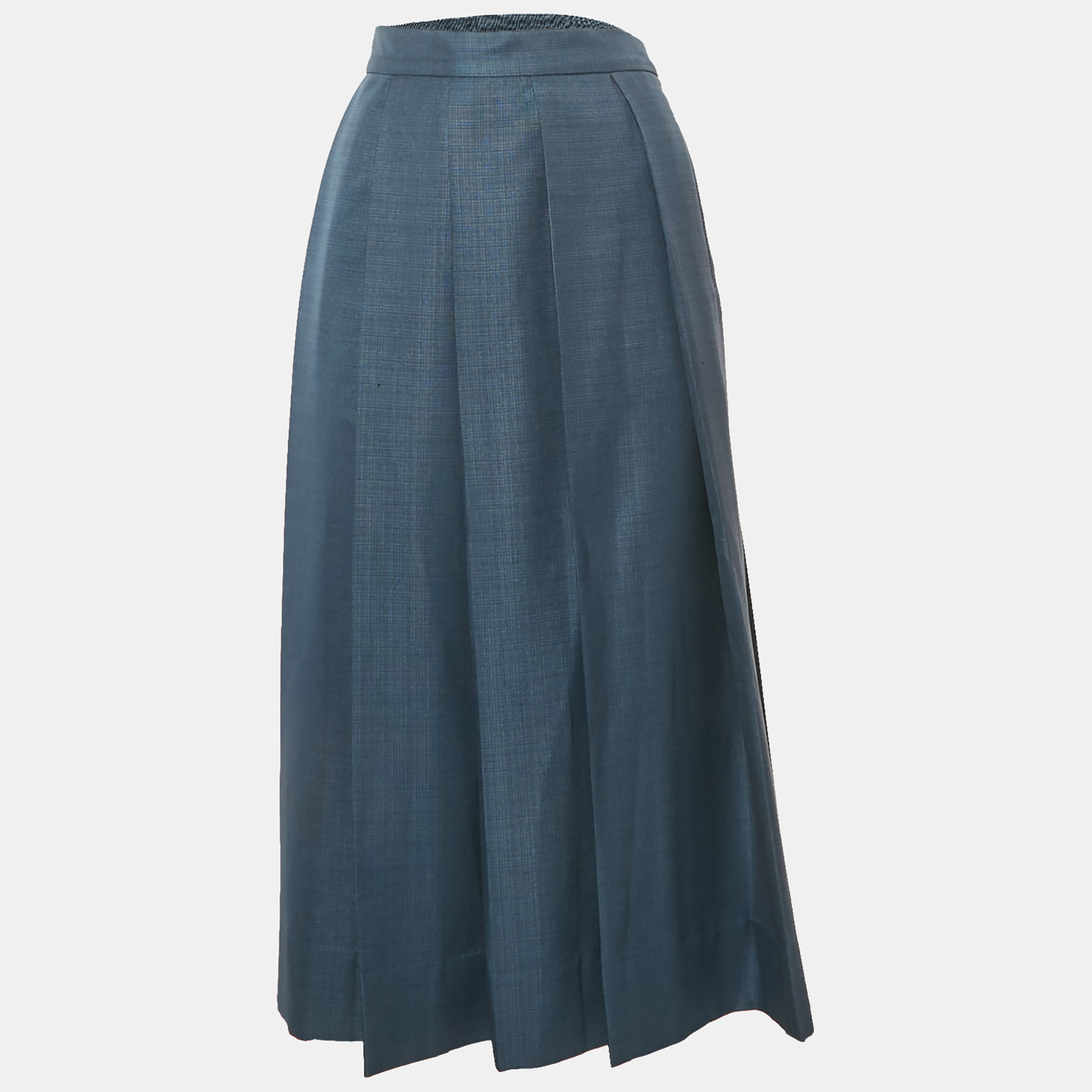 Pre-owned Mero Studio Blue Crepe Pleated Midi Skirt S