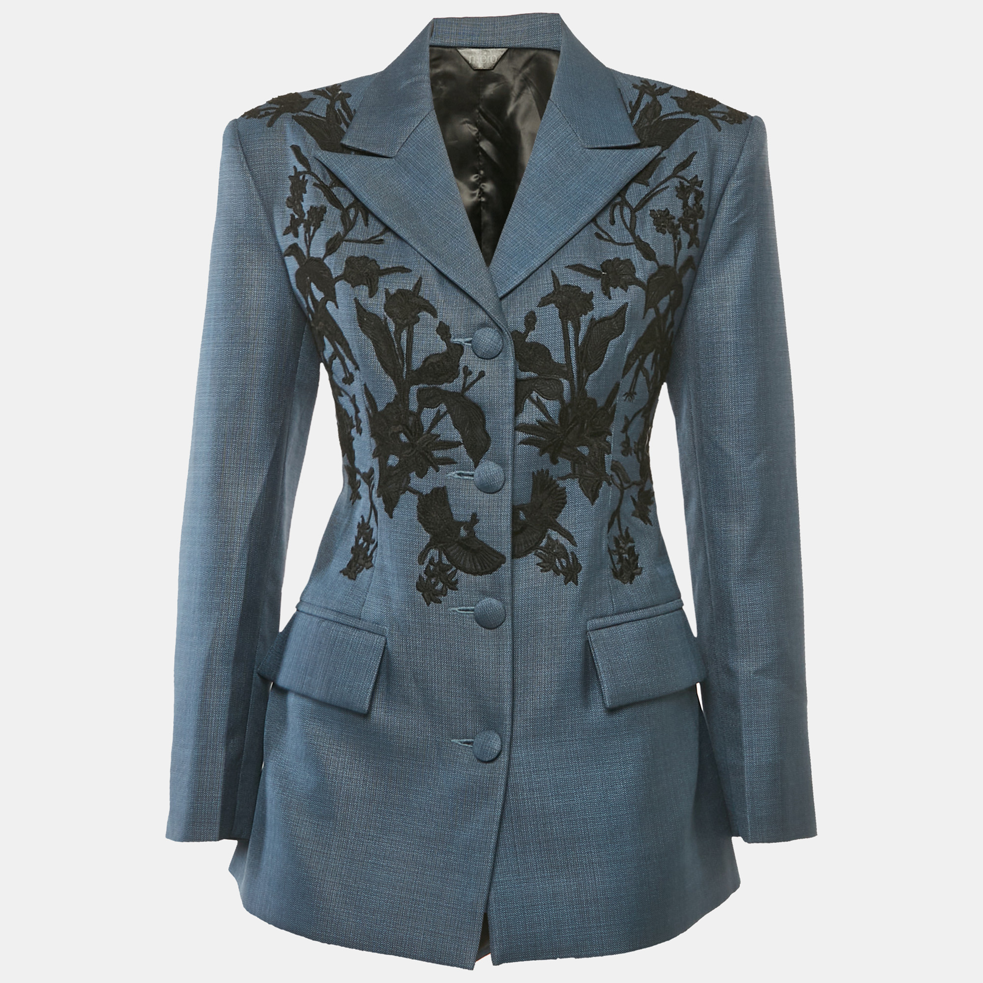 

Mero Blue Embroidered Canvas Tailored Blazer S