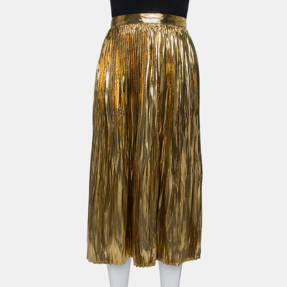 Pre-owned Mes Demoiselles Gold Lurex Silk Pleated Sadiola Midi Skirt S