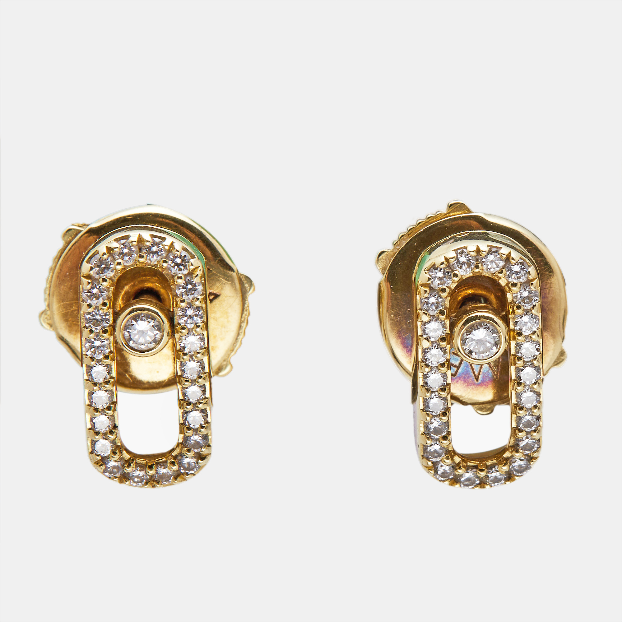 Pre-owned Messika Move Uno Pave Diamond 18k Yellow Gold Small Earrings