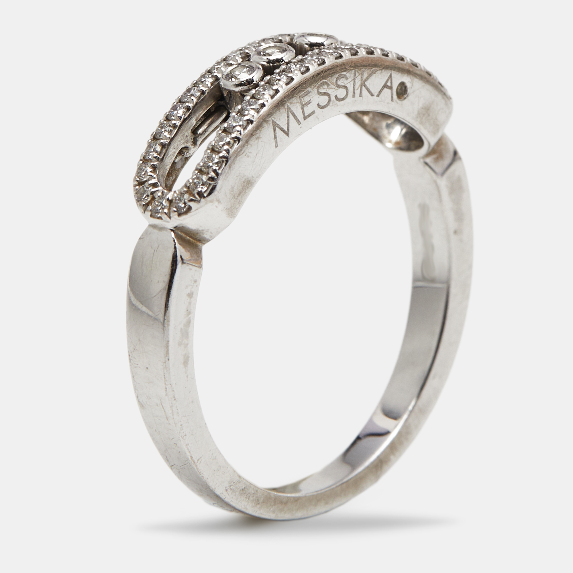 Pre-owned Messika Baby Move Pavé Diamonds 18k White Gold Ring Size 56