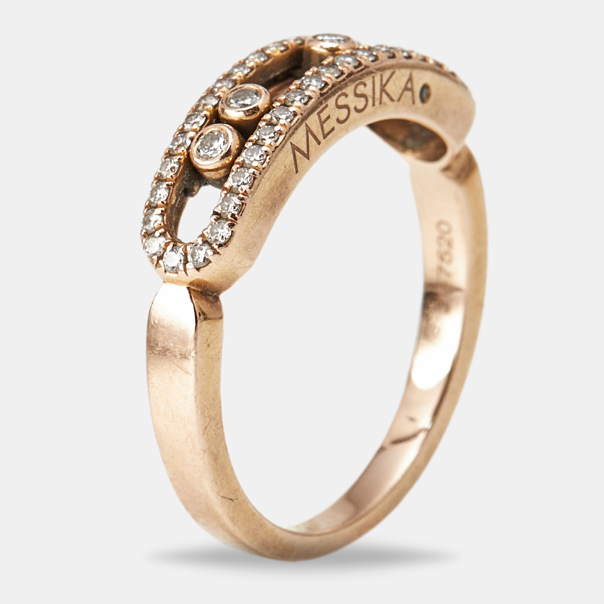 Pre-owned Messika Baby Move Pavé Diamond 18k Rose Gold Ring Size 52