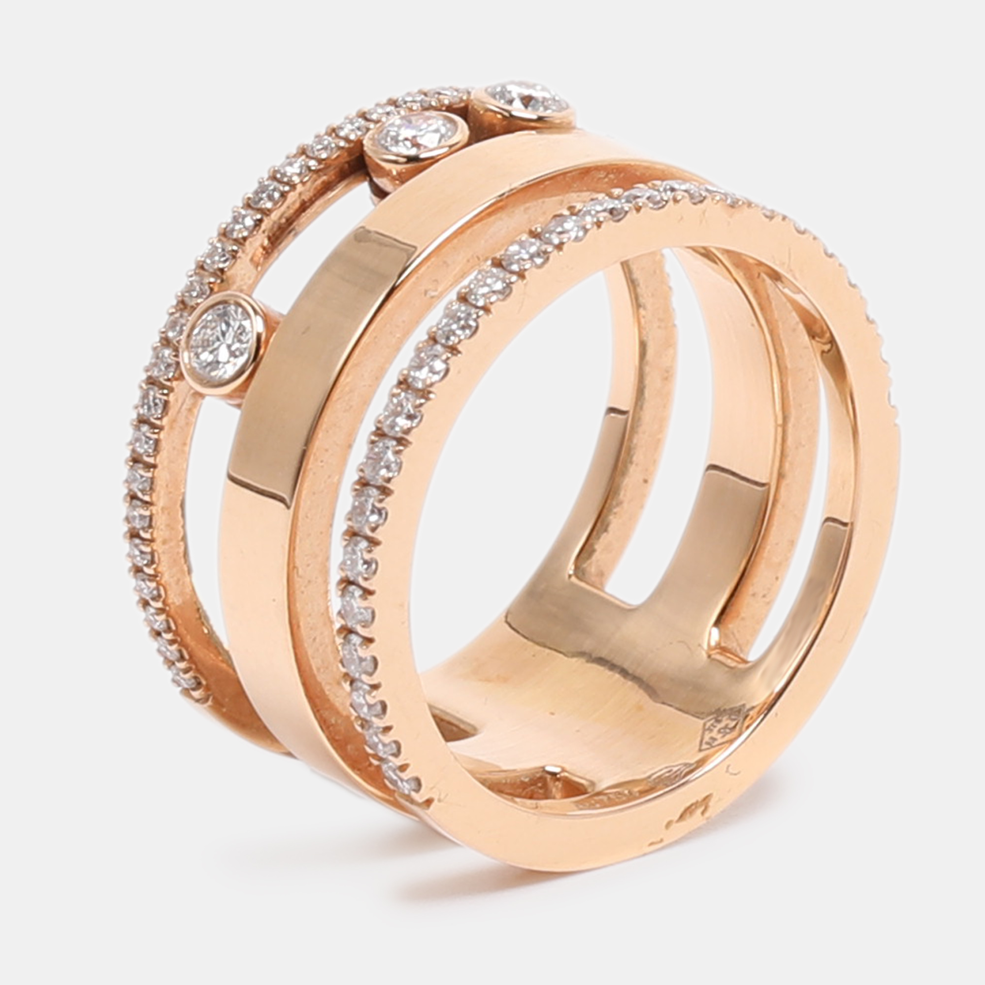 Pre-owned Messika Move Romane Diamonds 18k Rose Gold Ring Size 52