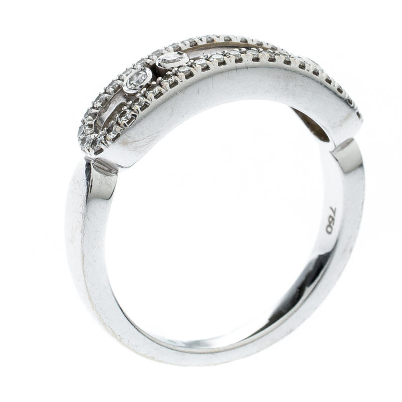 Pre Owned Messika Baby Move Pave Diamond 18K White Gold Ring Size 52.5