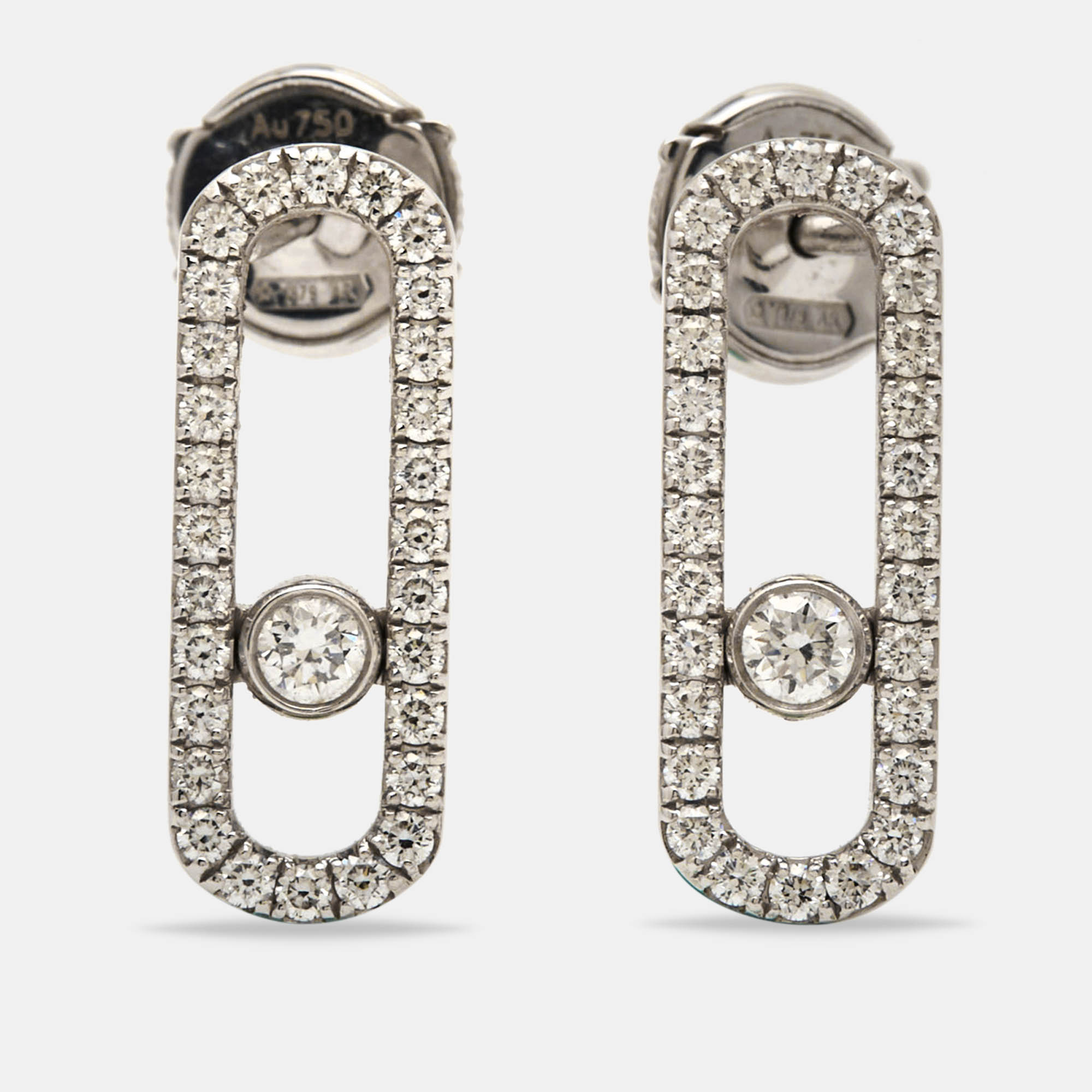 Pre-owned Messika Move Uno Pave Diamond 18k White Gold Earrings