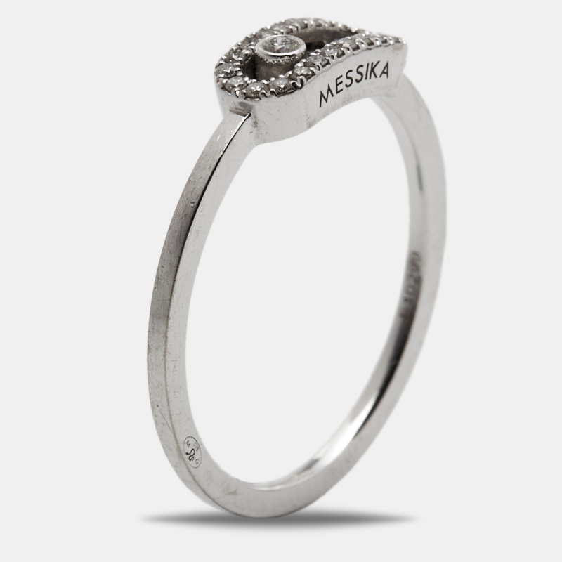 Pre-owned Messika Move Uno Diamonds 18k White Gold Ring Size 53