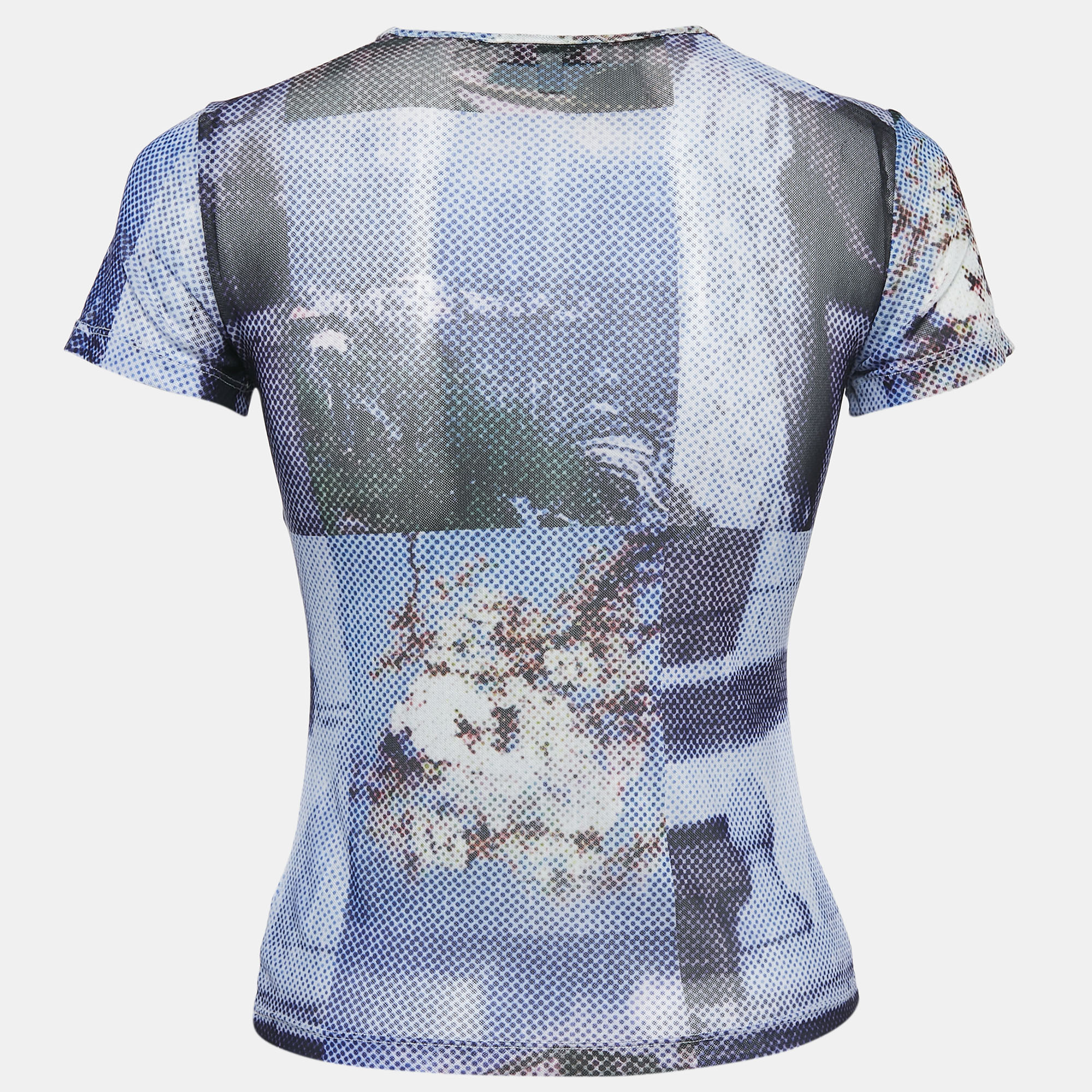 Miaou Multicolor Abstract Print Mesh Round Neck Top M 