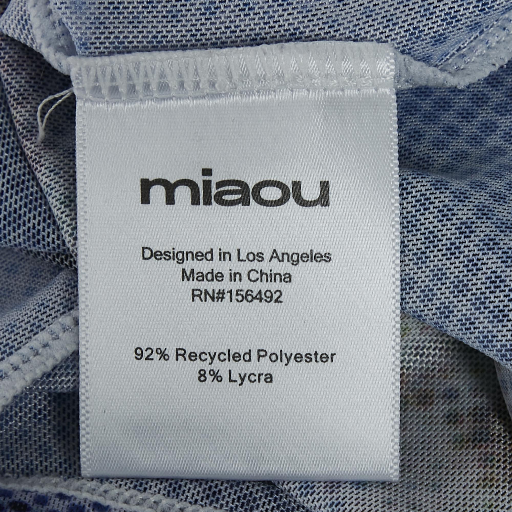Miaou Multicolor Abstract Print Mesh Round Neck Top M 