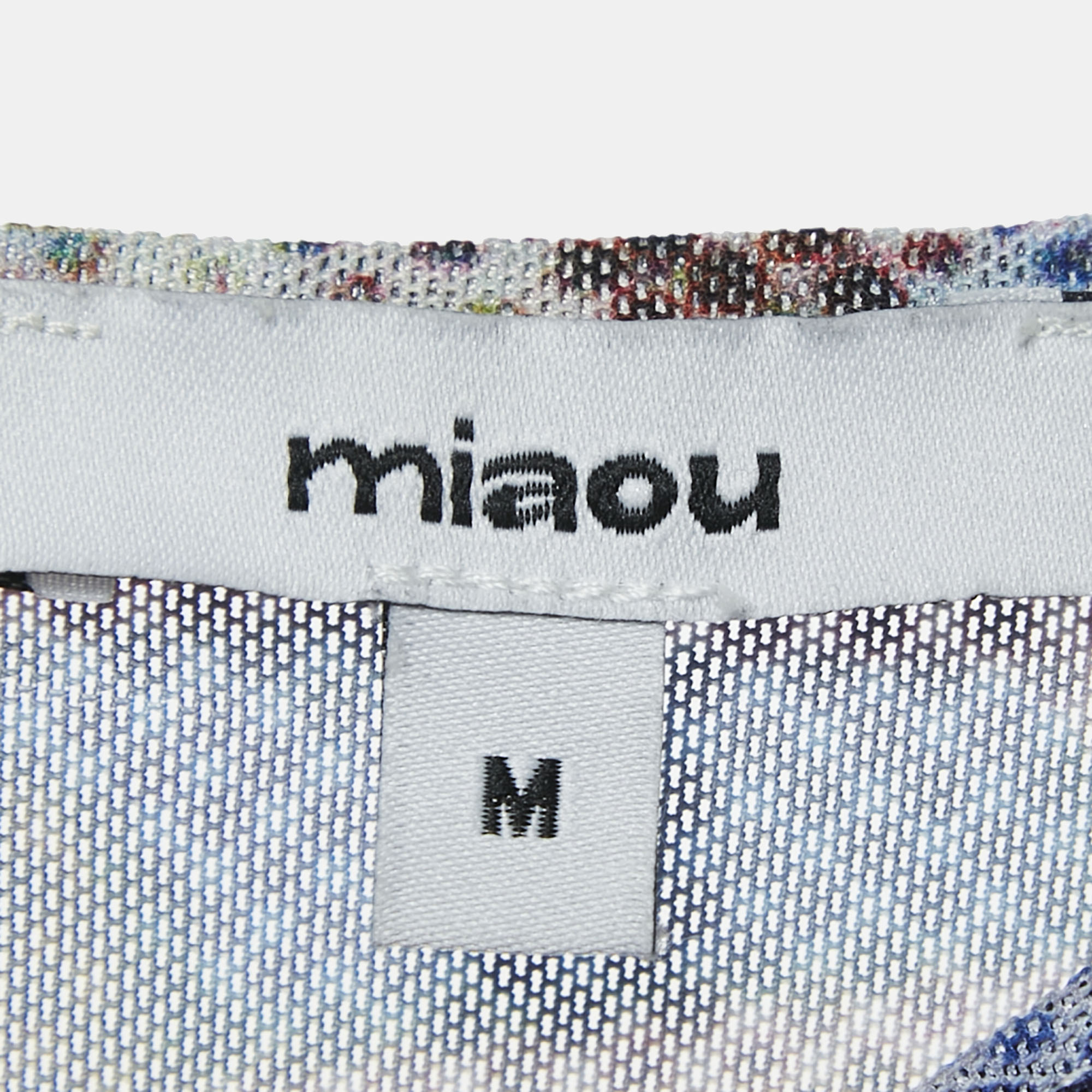 Miaou Multicolor Abstract Print Mesh Round Neck Top M 