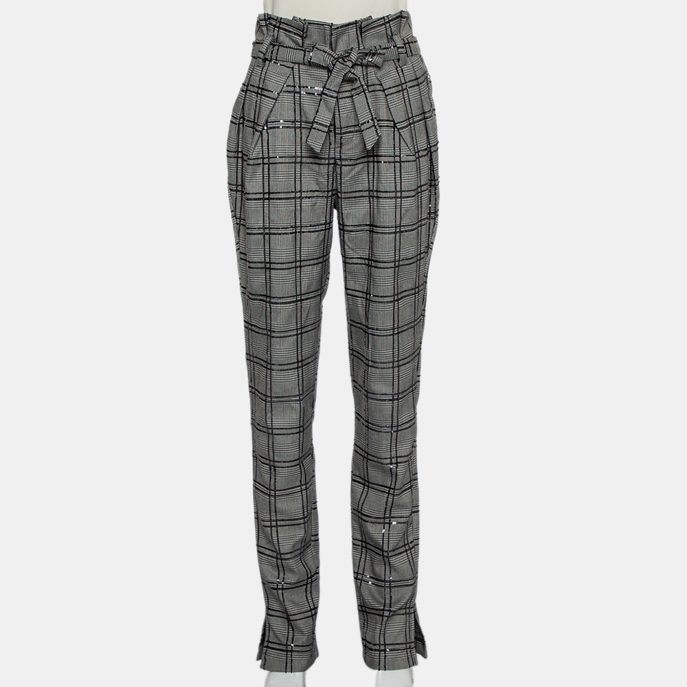 

Michael Costello x Revolve Grey Plaid Synthetic Sequin Embellished Philipe Pants