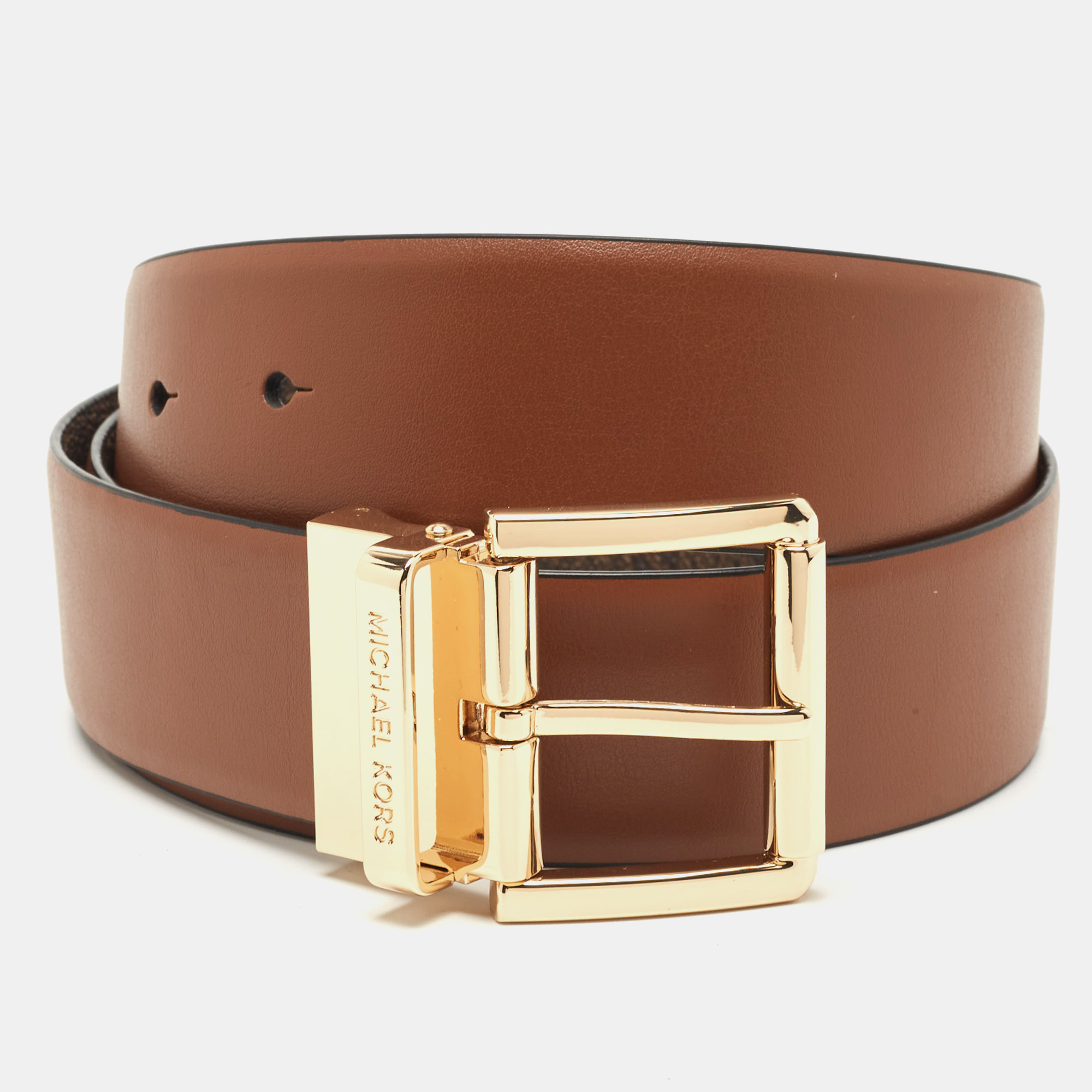 

Michael Kors Brown Signature Coated Canvas and Leather Cut to Size Reversible Belt
