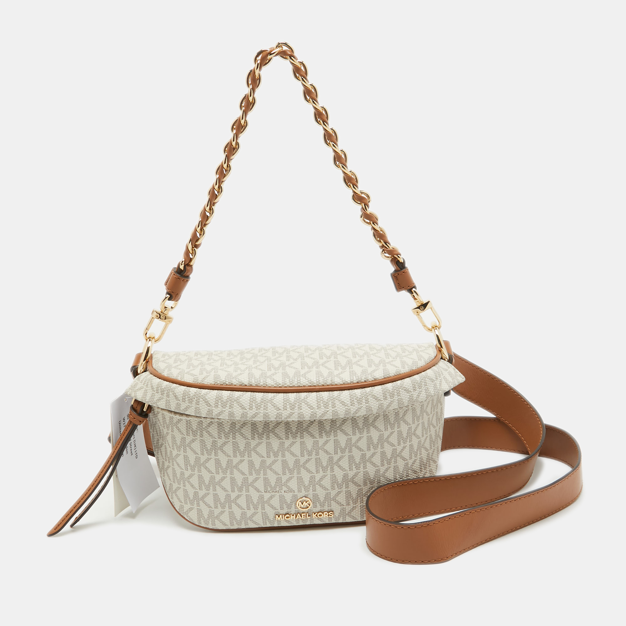 

Michael Kors Brown/Off White Signature Coated Canvas and Leather Extra Small Slater Sling Bag