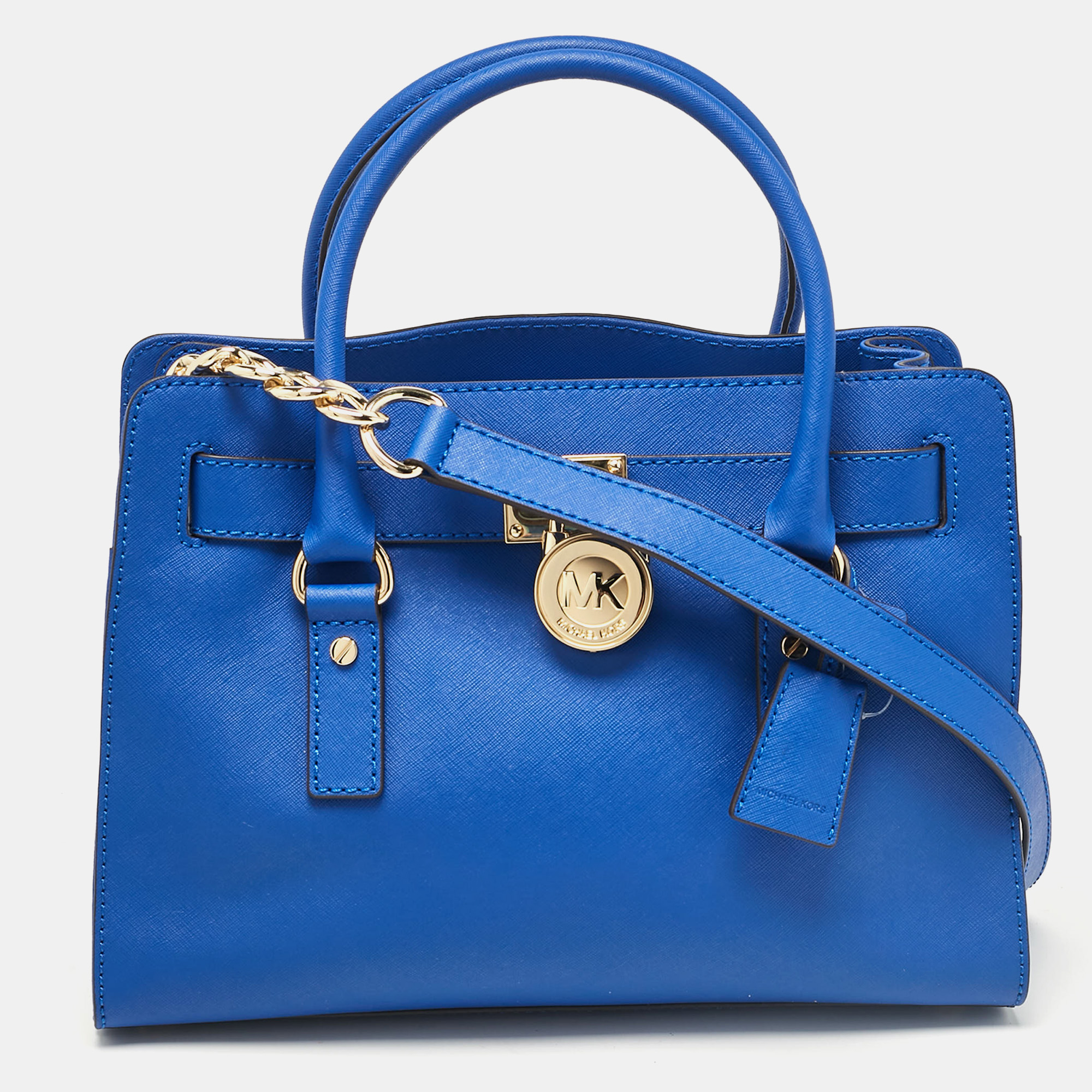 Pre-owned Michael Kors Blue Leather East/west Hamilton Tote