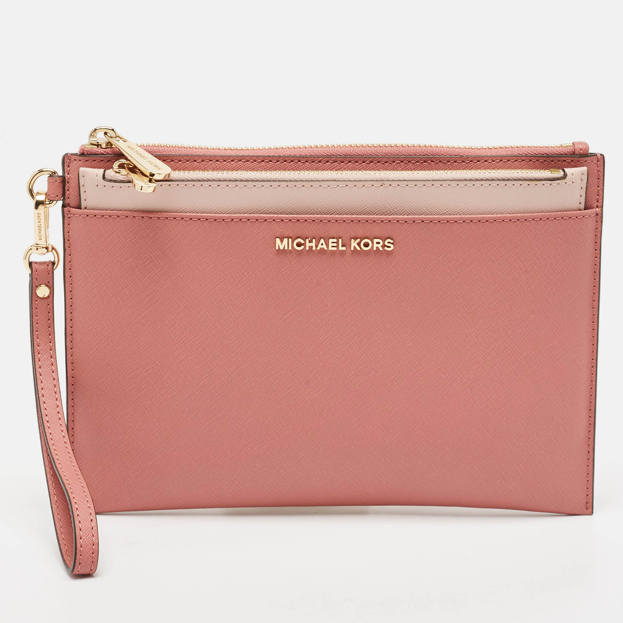 

Michael Kors Pink Leather Jet Set Travel Wristlet Clutch