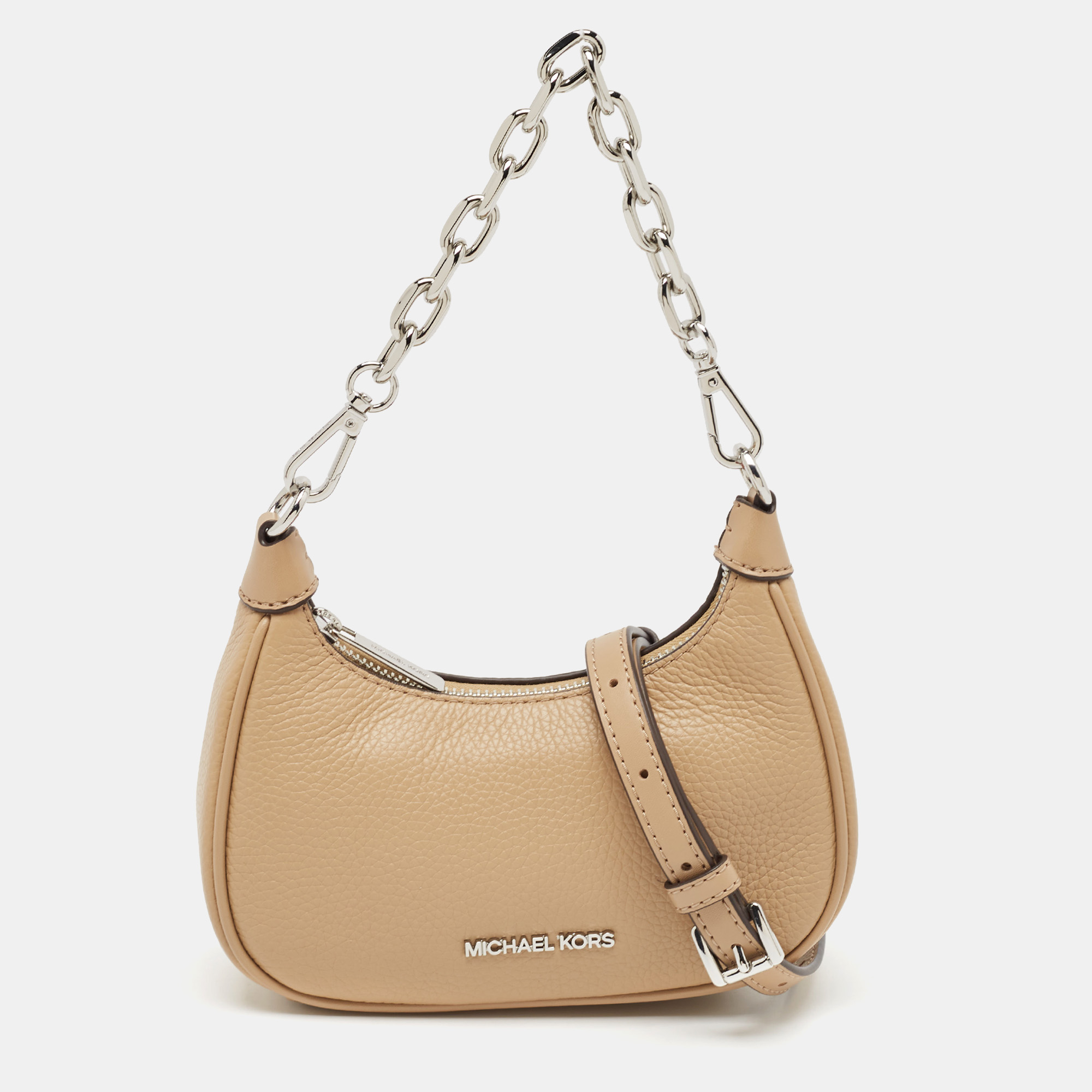 

Michael Kors Beige Leather Mini Zip Cora Pochette Crossbody Bag